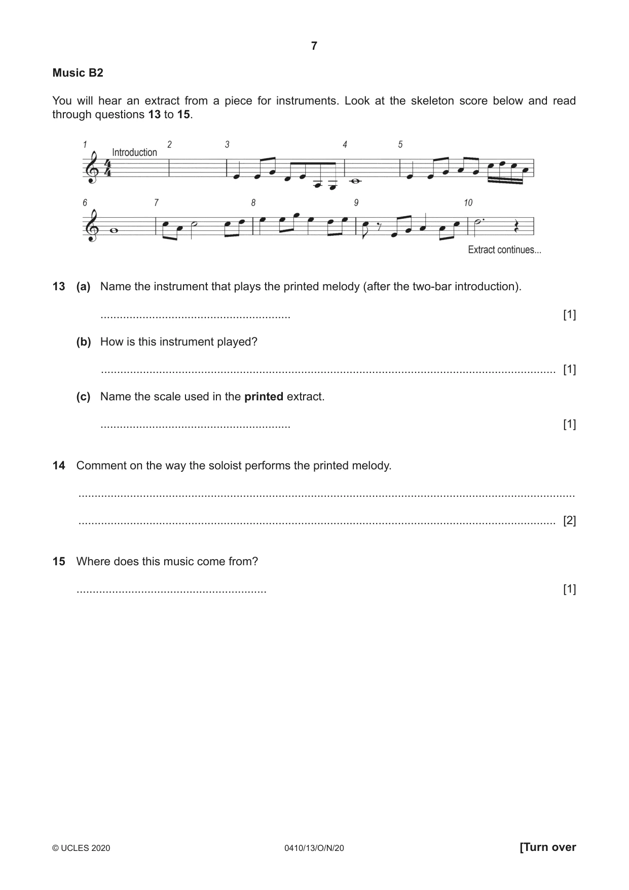 Cambridge IGCSE Music 0410 2020 Oct/Nov Paper 1 · Variant 3 question paper, page 7 of 16