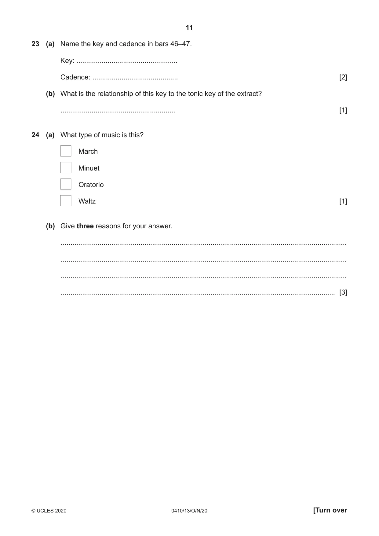 Cambridge IGCSE Music 0410 2020 Oct/Nov Paper 1 · Variant 3 question paper, page 11 of 16