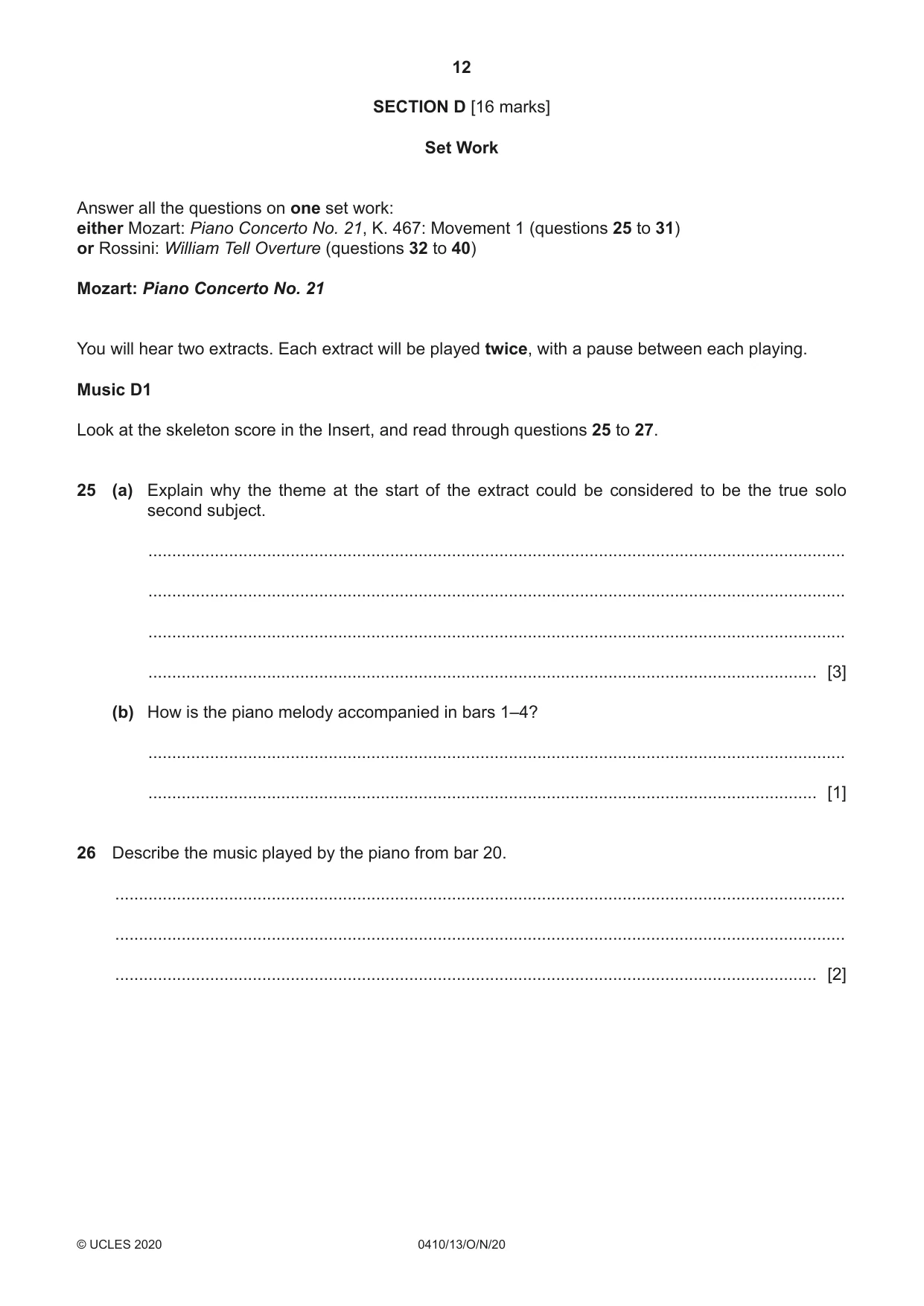 Cambridge IGCSE Music 0410 2020 Oct/Nov Paper 1 · Variant 3 question paper, page 12 of 16