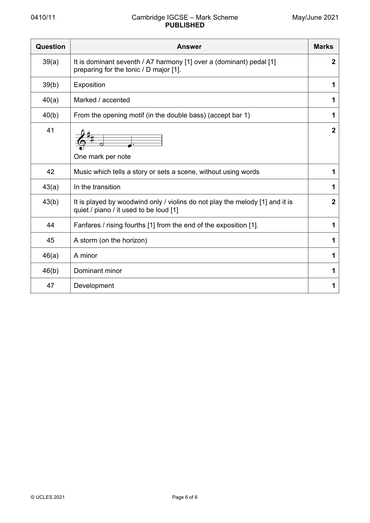 Mark scheme, page 6 of 6