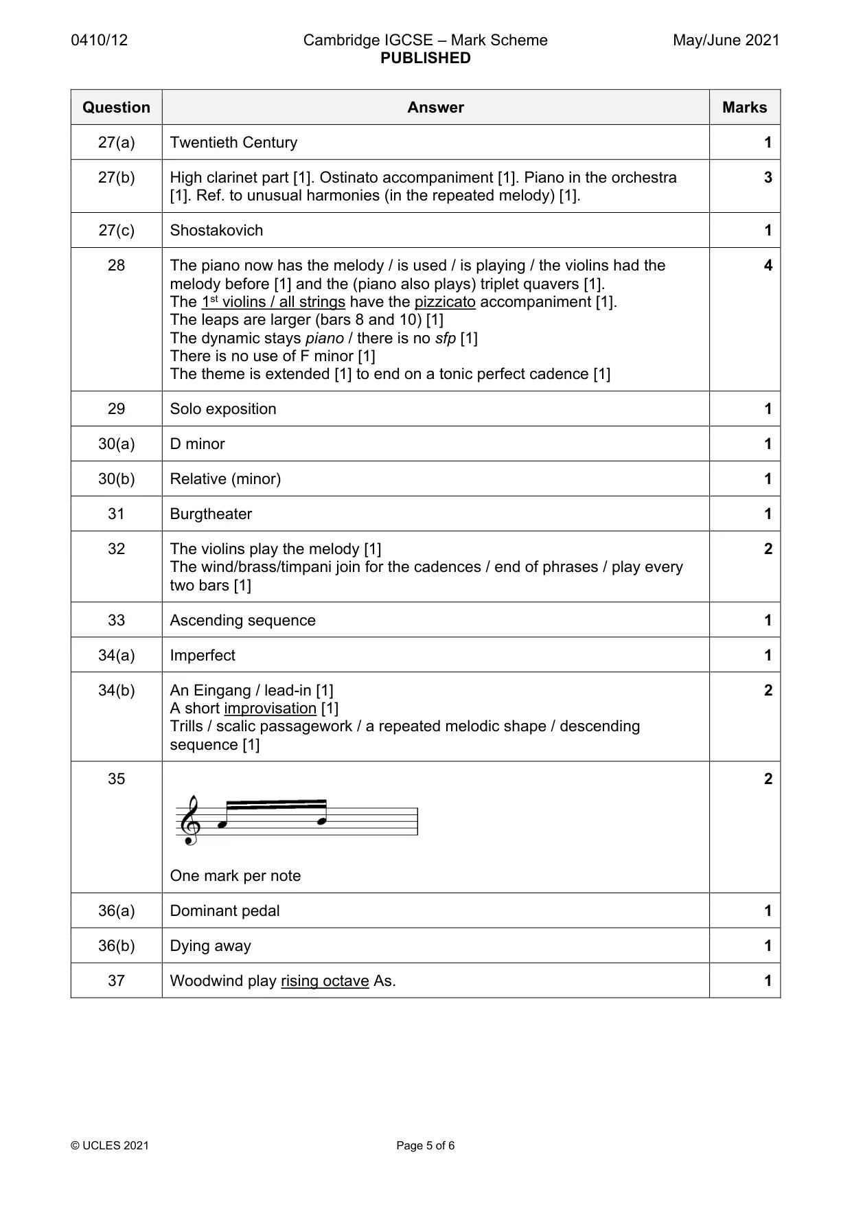 Mark scheme, page 5 of 6