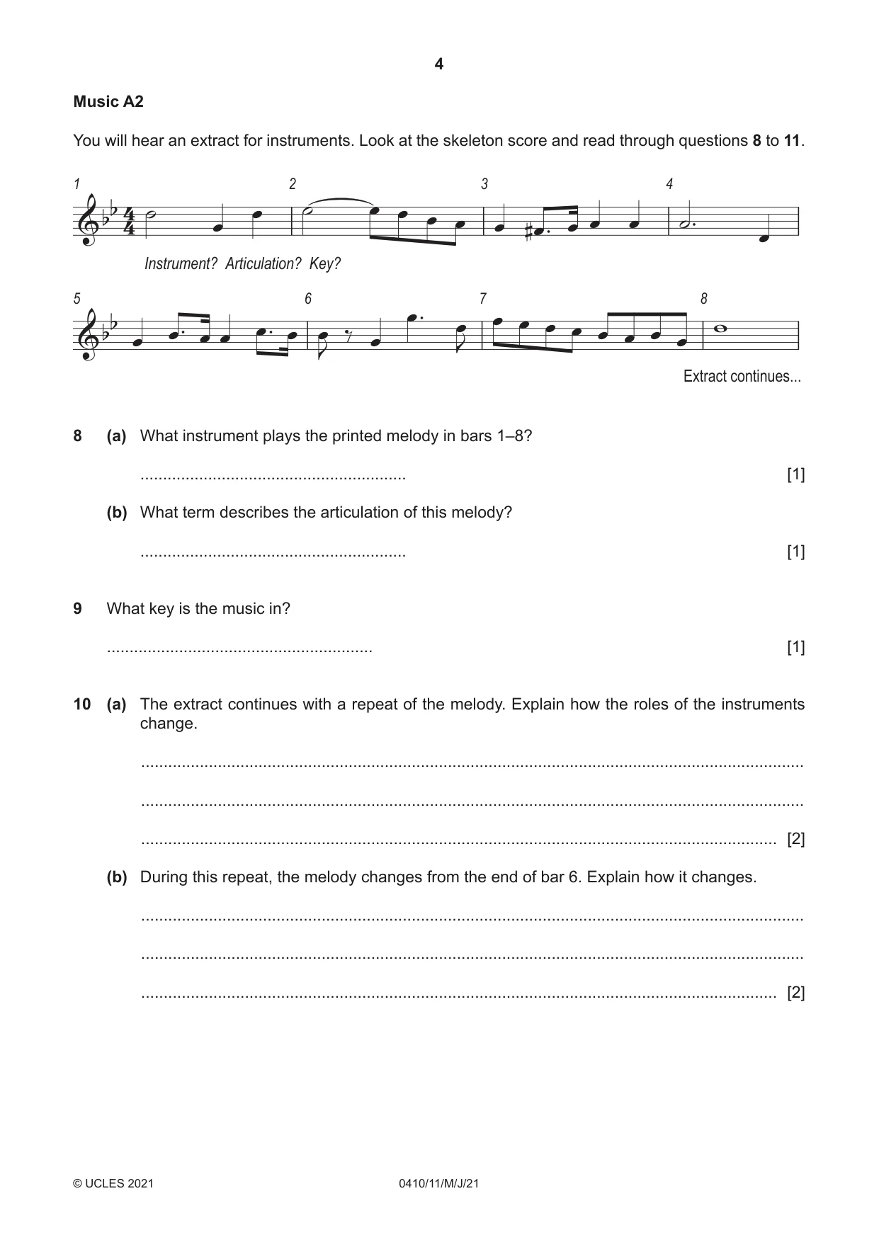 Cambridge IGCSE Music 0410 2021 May/June Paper 1 · Variant 1 question paper, page 4 of 16