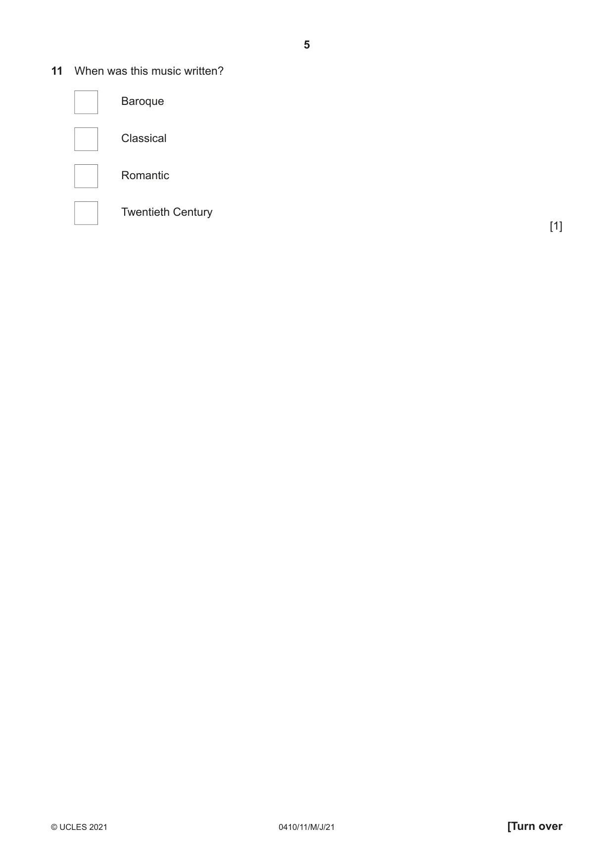 Cambridge IGCSE Music 0410 2021 May/June Paper 1 · Variant 1 question paper, page 5 of 16