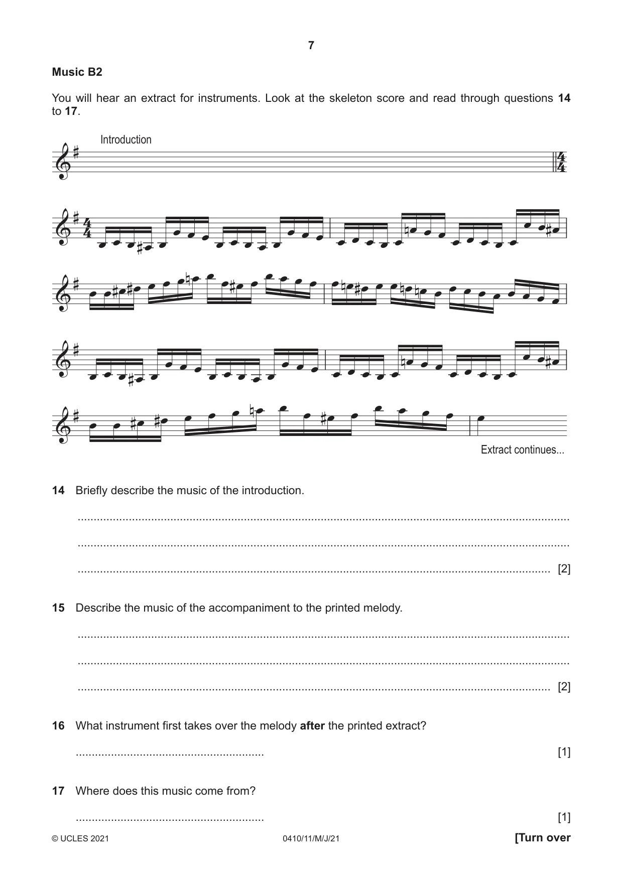 Cambridge IGCSE Music 0410 2021 May/June Paper 1 · Variant 1 question paper, page 7 of 16