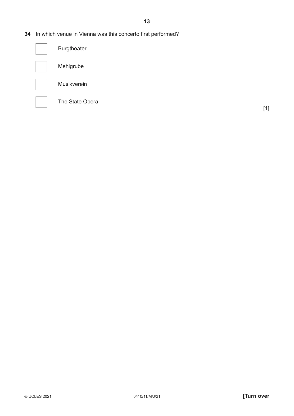 Cambridge IGCSE Music 0410 2021 May/June Paper 1 · Variant 1 question paper, page 13 of 16