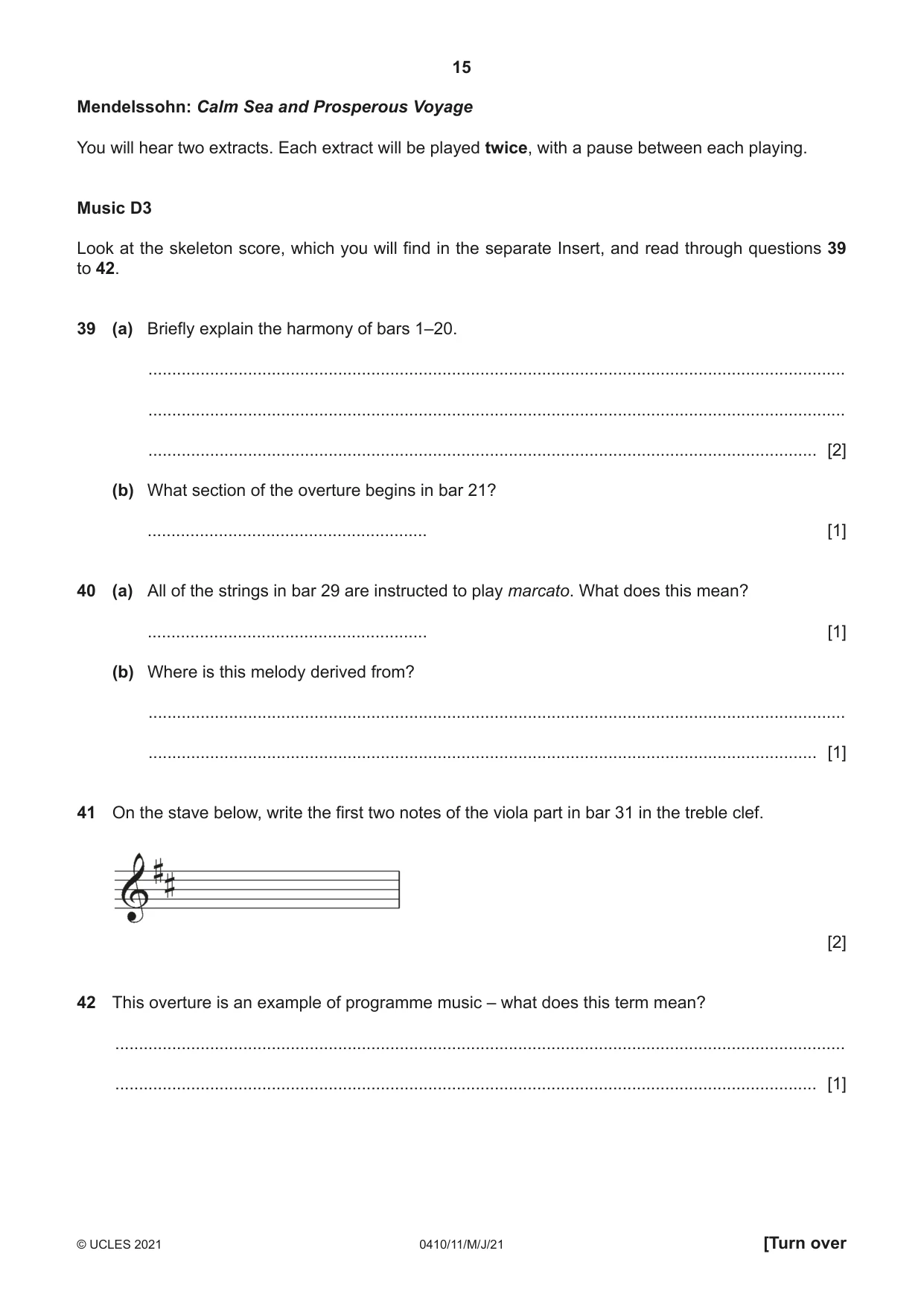 Cambridge IGCSE Music 0410 2021 May/June Paper 1 · Variant 1 question paper, page 15 of 16