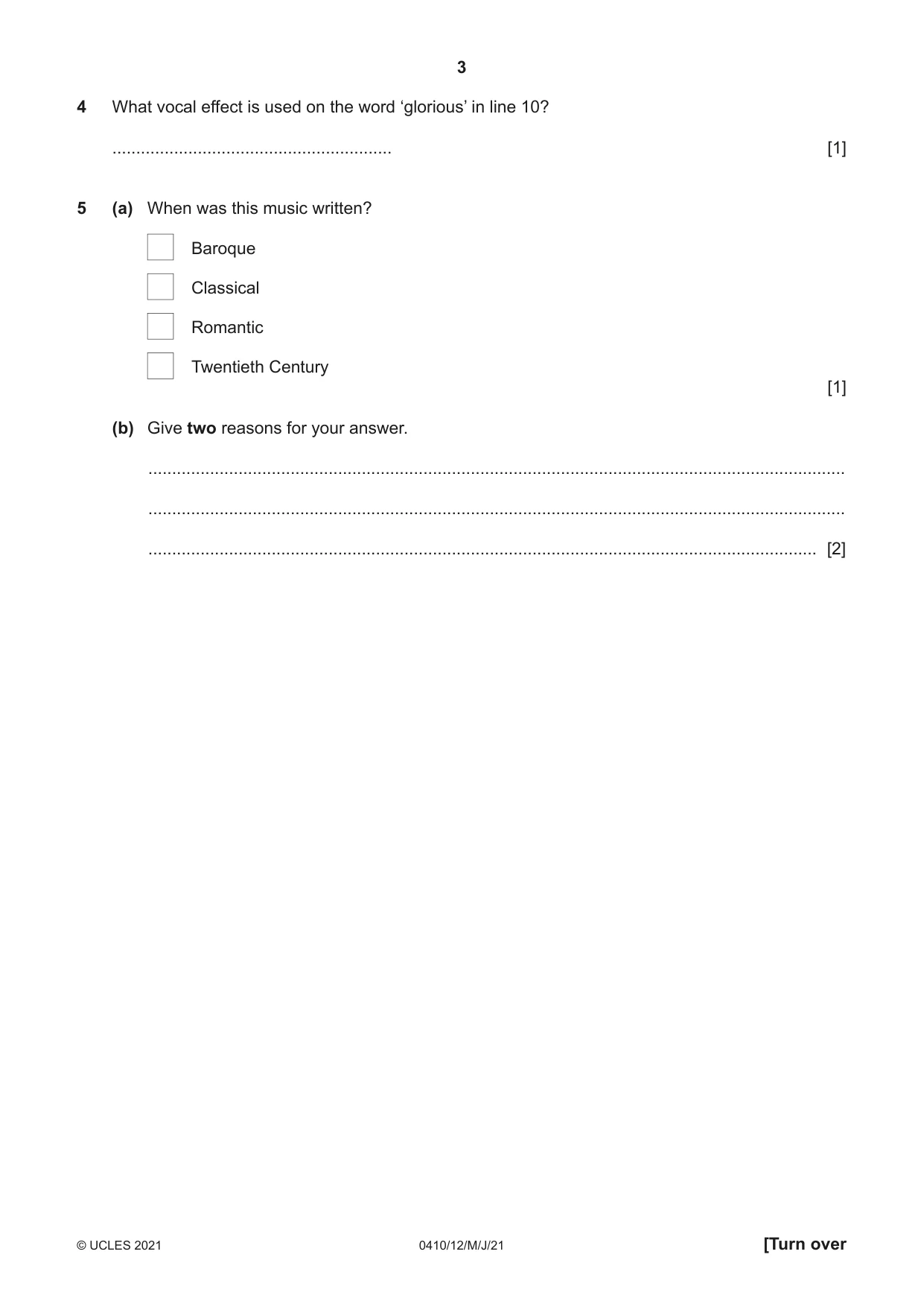 Cambridge IGCSE Music 0410 2021 May/June Paper 1 · Variant 2 question paper, page 3 of 16