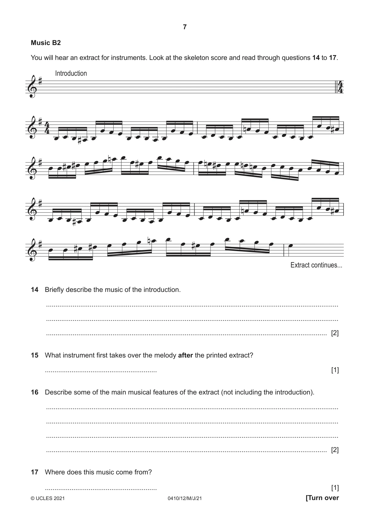 Cambridge IGCSE Music 0410 2021 May/June Paper 1 · Variant 2 question paper, page 7 of 16