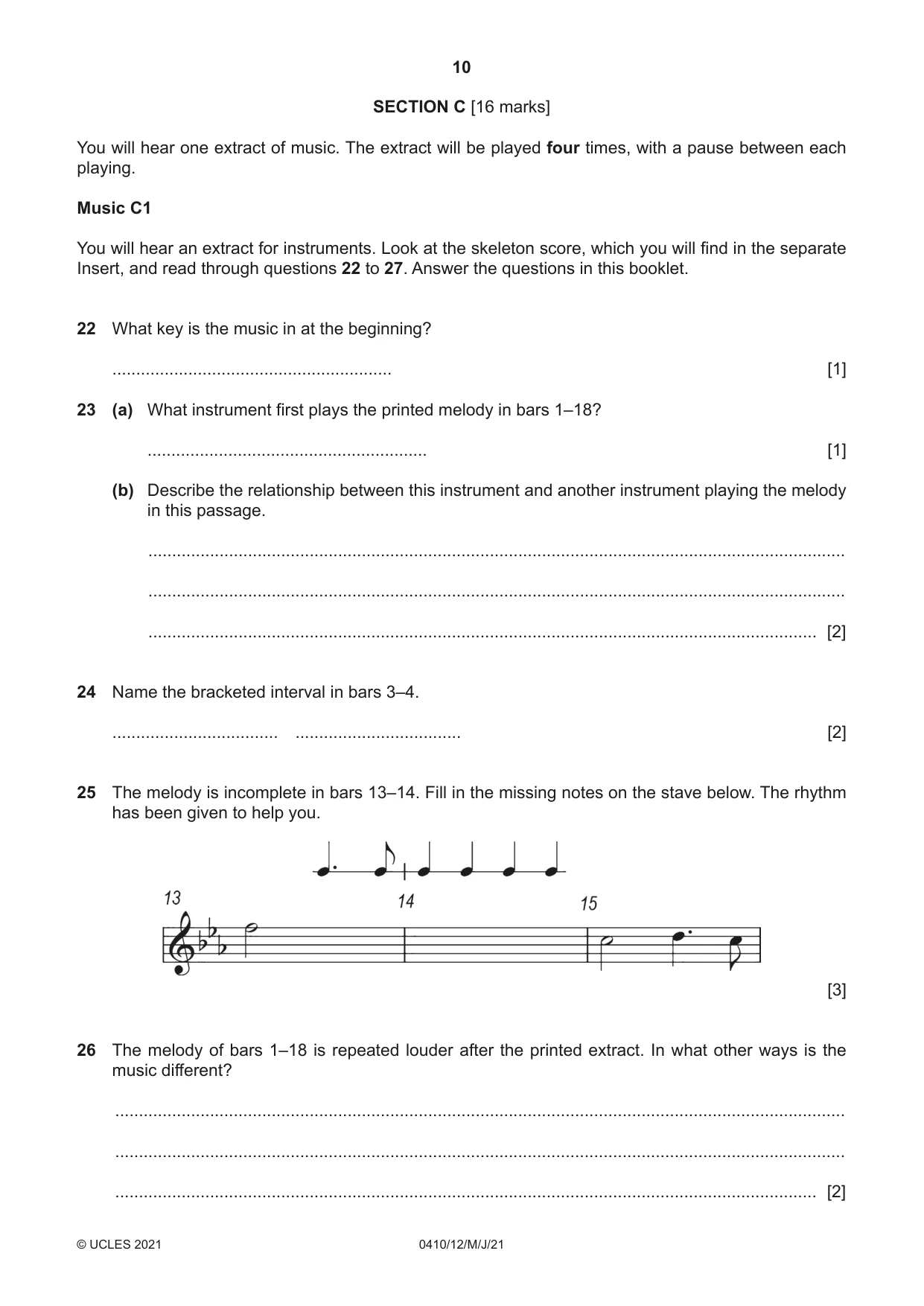 Cambridge IGCSE Music 0410 2021 May/June Paper 1 · Variant 2 question paper, page 10 of 16