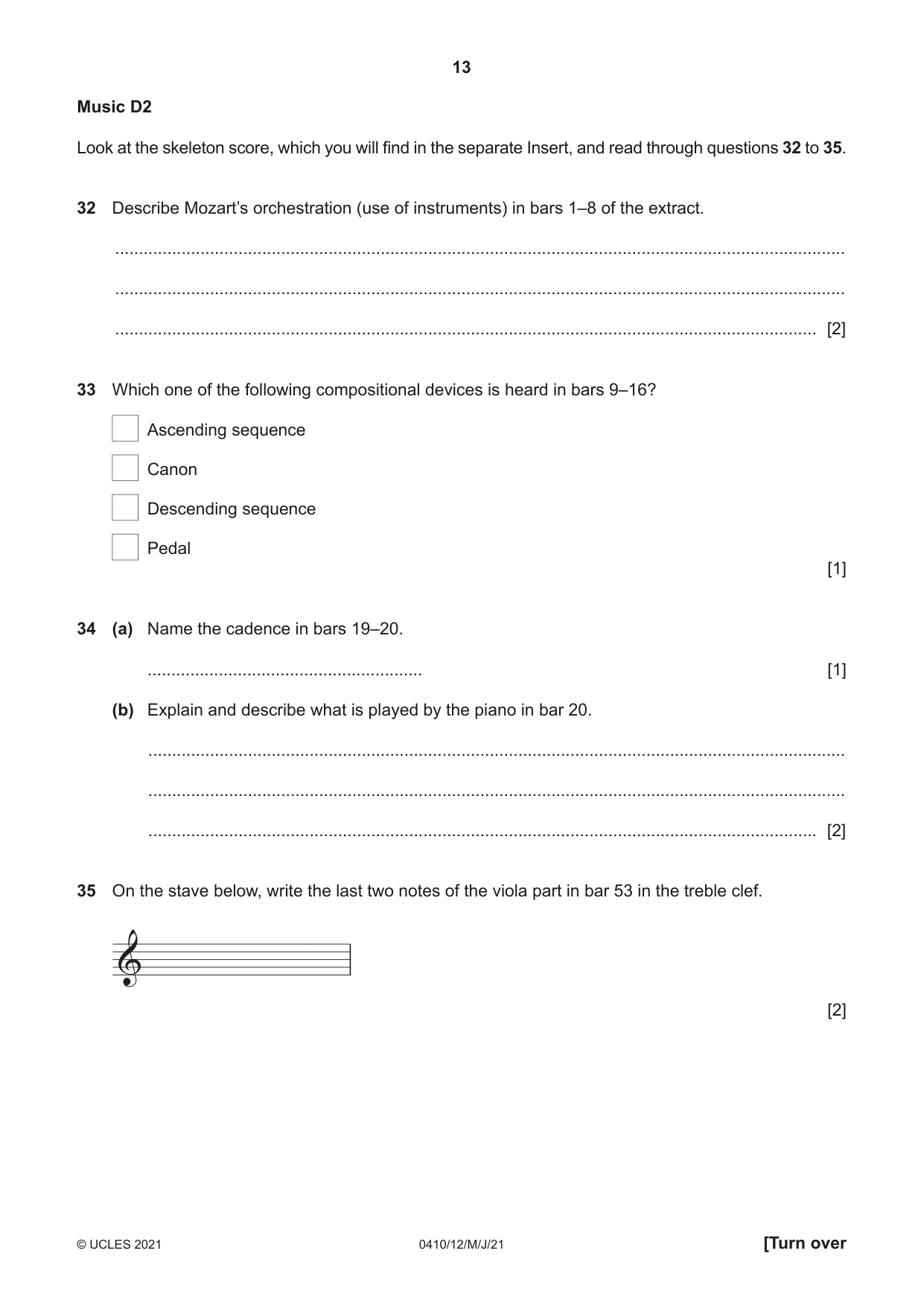 Cambridge IGCSE Music 0410 2021 May/June Paper 1 · Variant 2 question paper, page 13 of 16