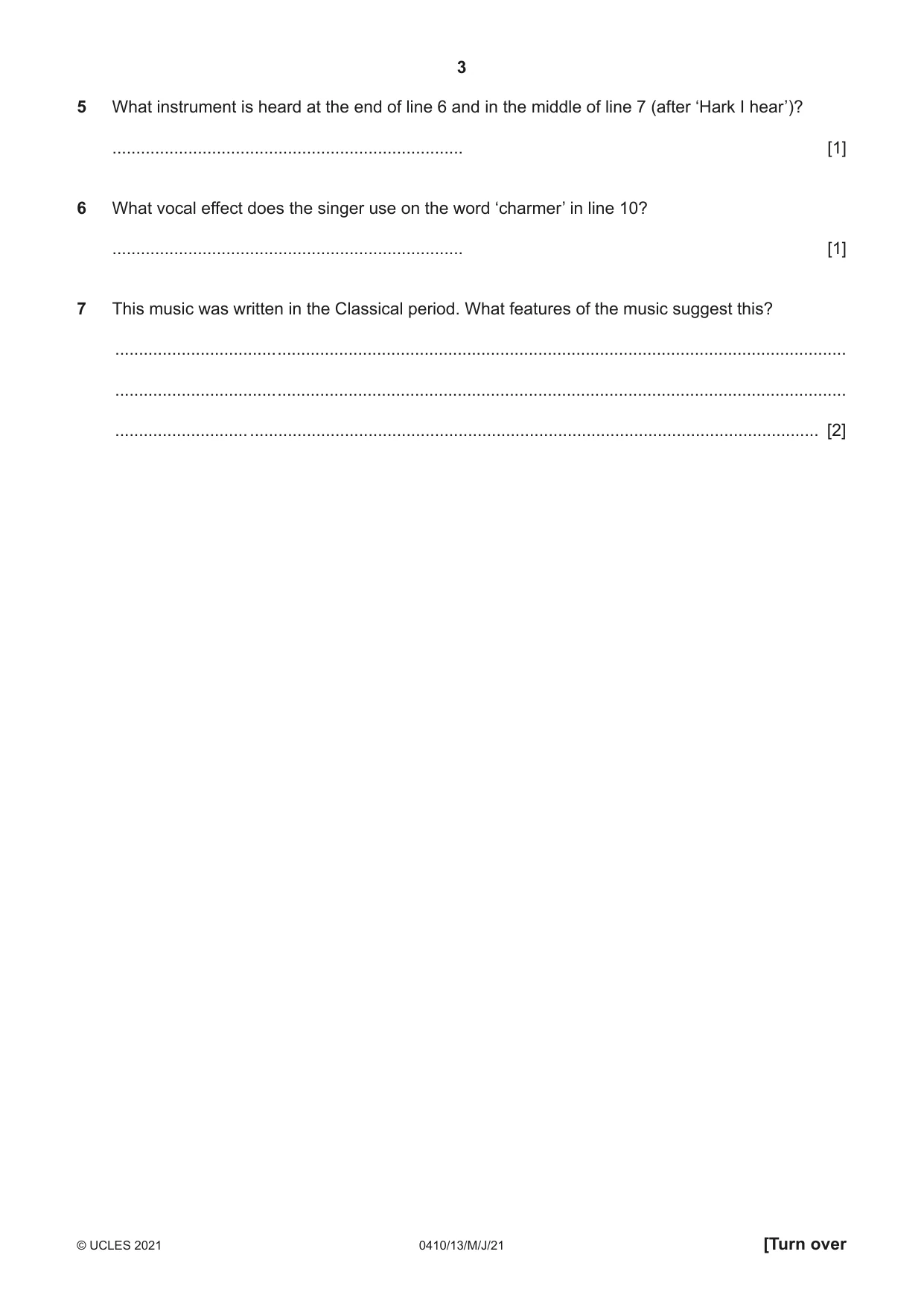 Cambridge IGCSE Music 0410 2021 May/June Paper 1 · Variant 3 question paper, page 3 of 16