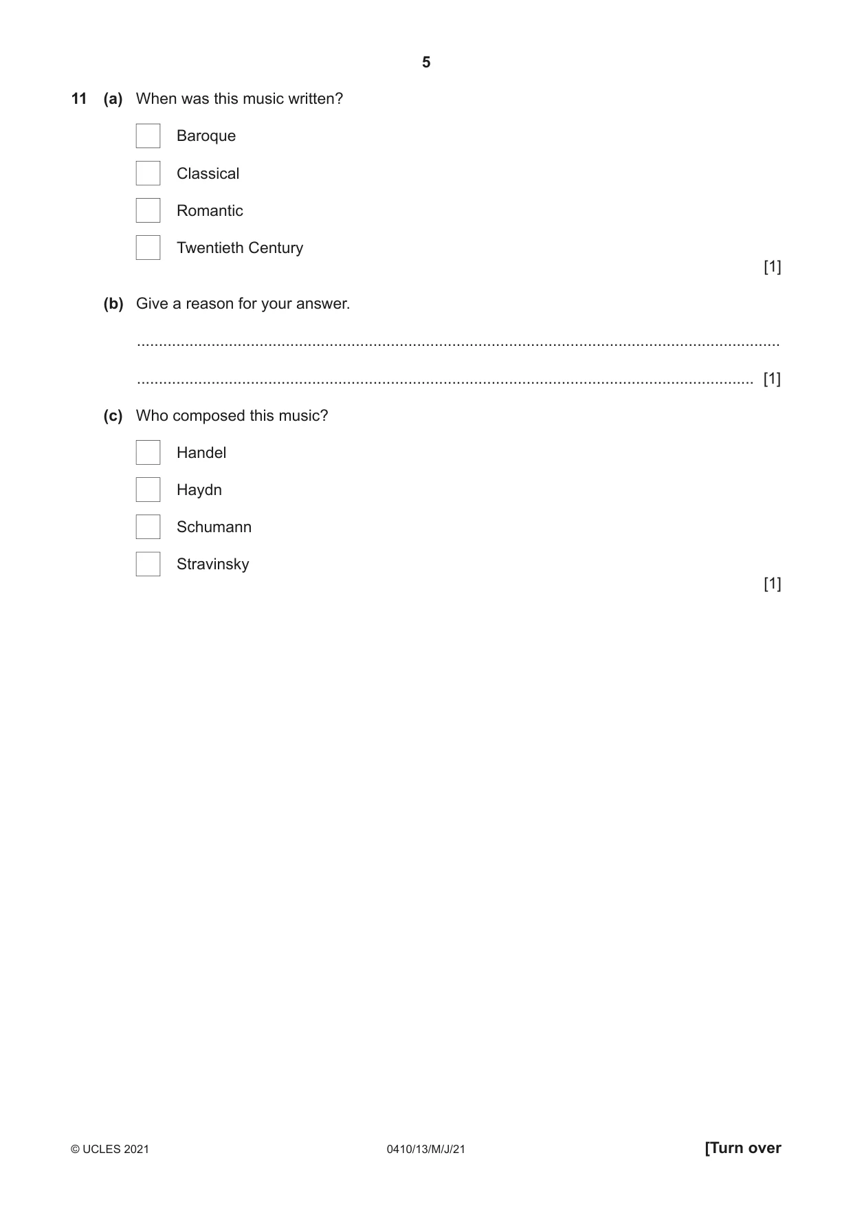 Cambridge IGCSE Music 0410 2021 May/June Paper 1 · Variant 3 question paper, page 5 of 16