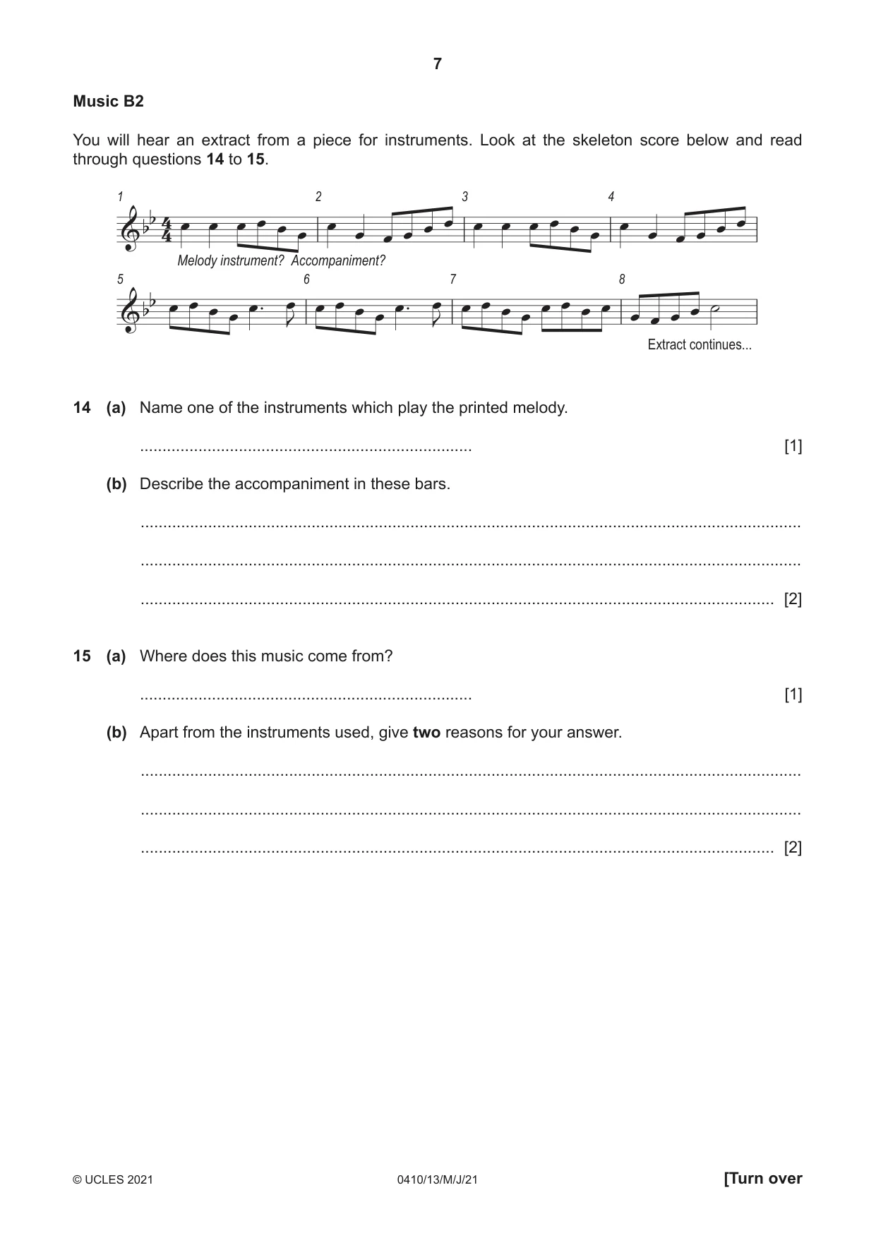 Cambridge IGCSE Music 0410 2021 May/June Paper 1 · Variant 3 question paper, page 7 of 16