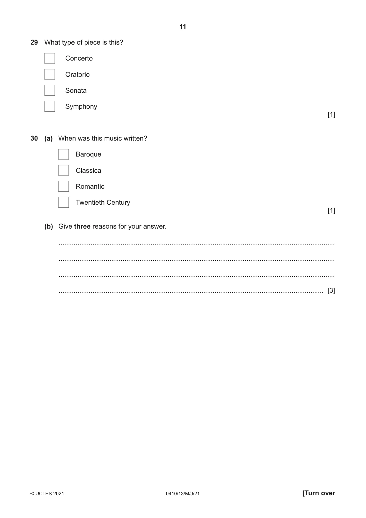 Cambridge IGCSE Music 0410 2021 May/June Paper 1 · Variant 3 question paper, page 11 of 16