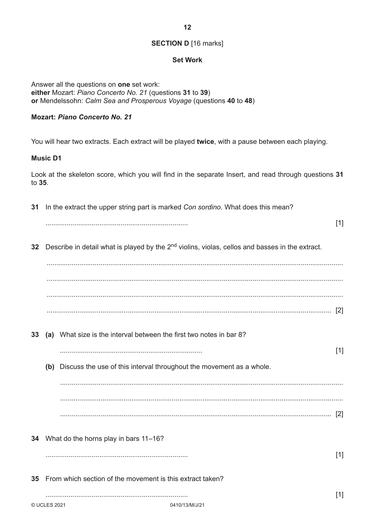 Cambridge IGCSE Music 0410 2021 May/June Paper 1 · Variant 3 question paper, page 12 of 16