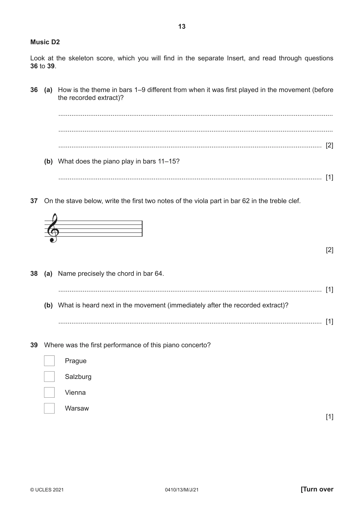 Cambridge IGCSE Music 0410 2021 May/June Paper 1 · Variant 3 question paper, page 13 of 16
