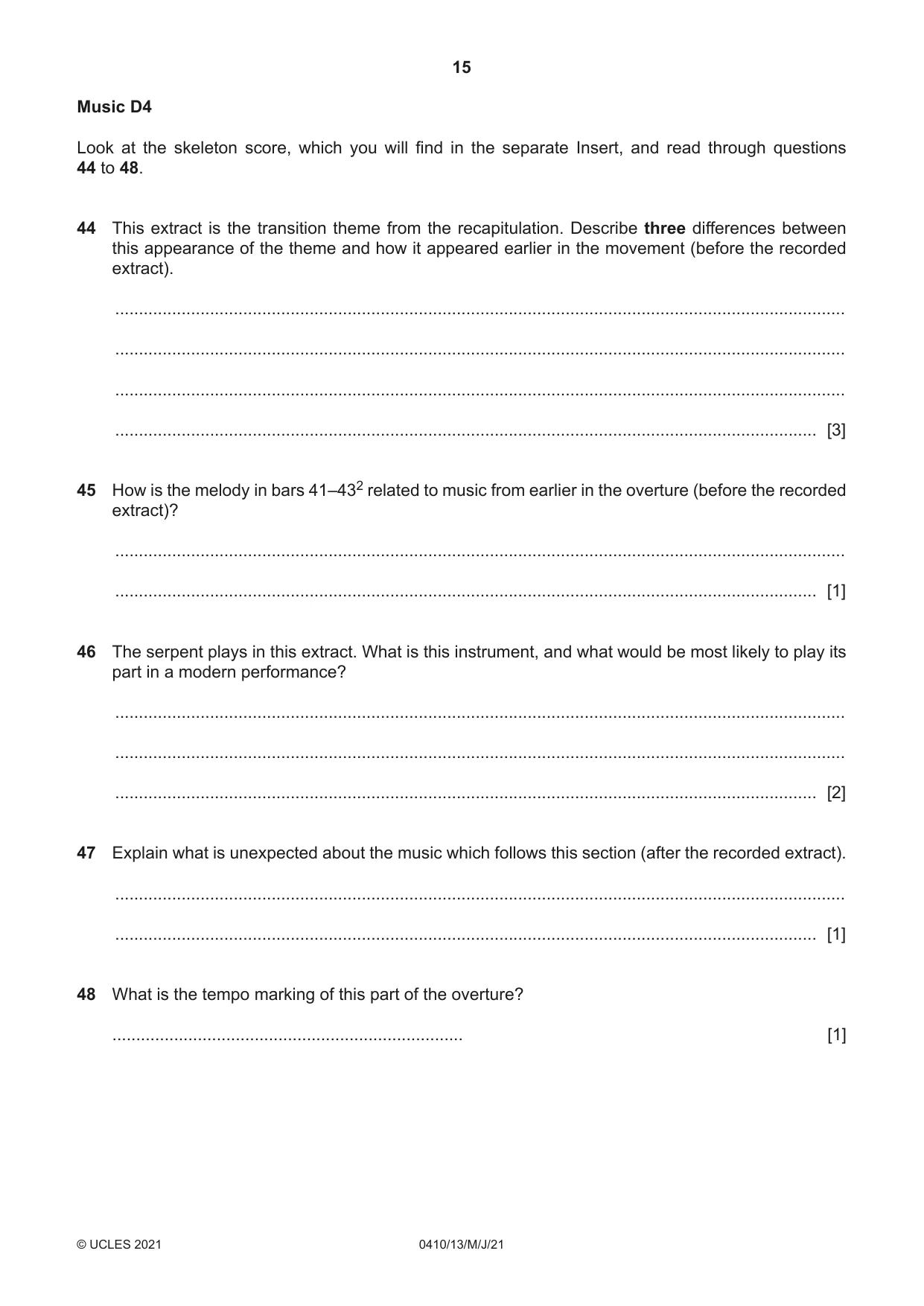 Cambridge IGCSE Music 0410 2021 May/June Paper 1 · Variant 3 question paper, page 15 of 16
