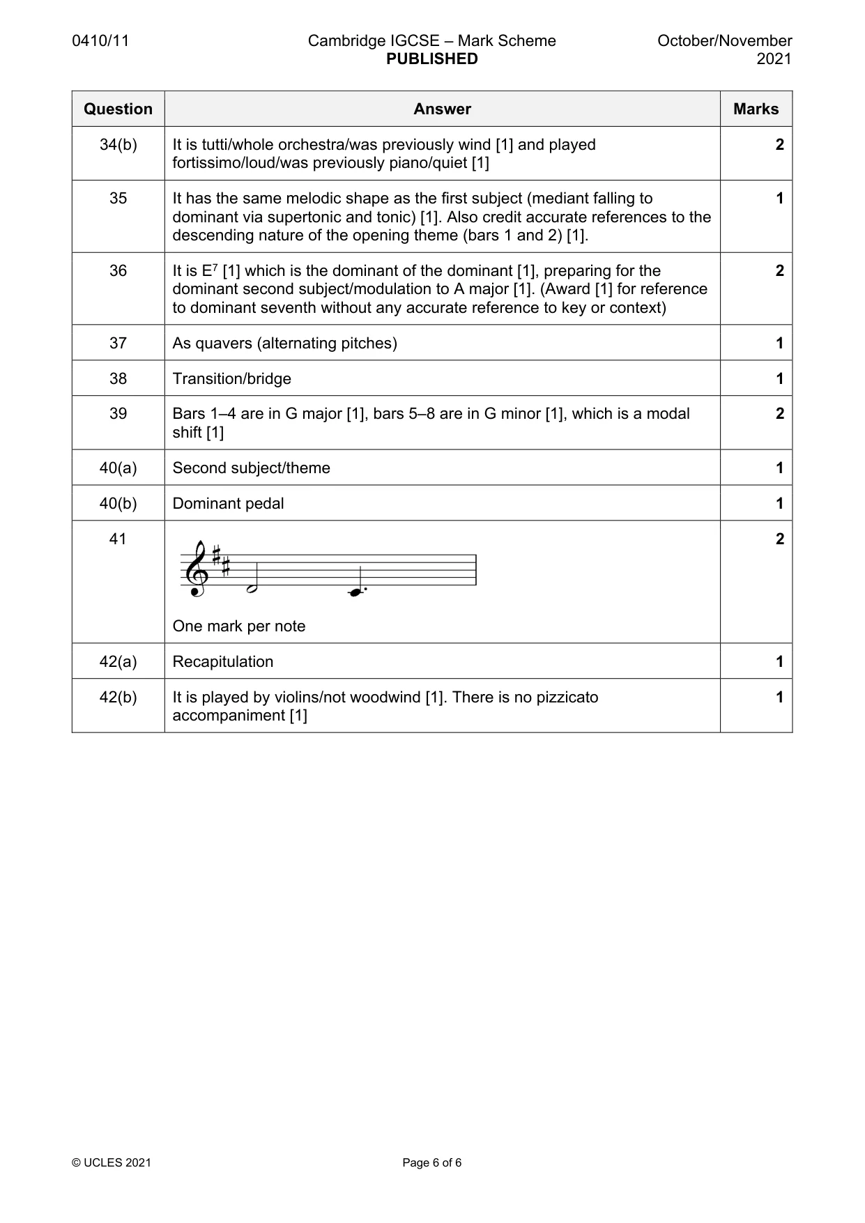 Mark scheme, page 6 of 6