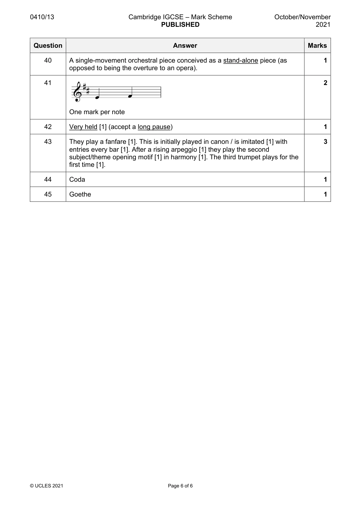 Mark scheme, page 6 of 6