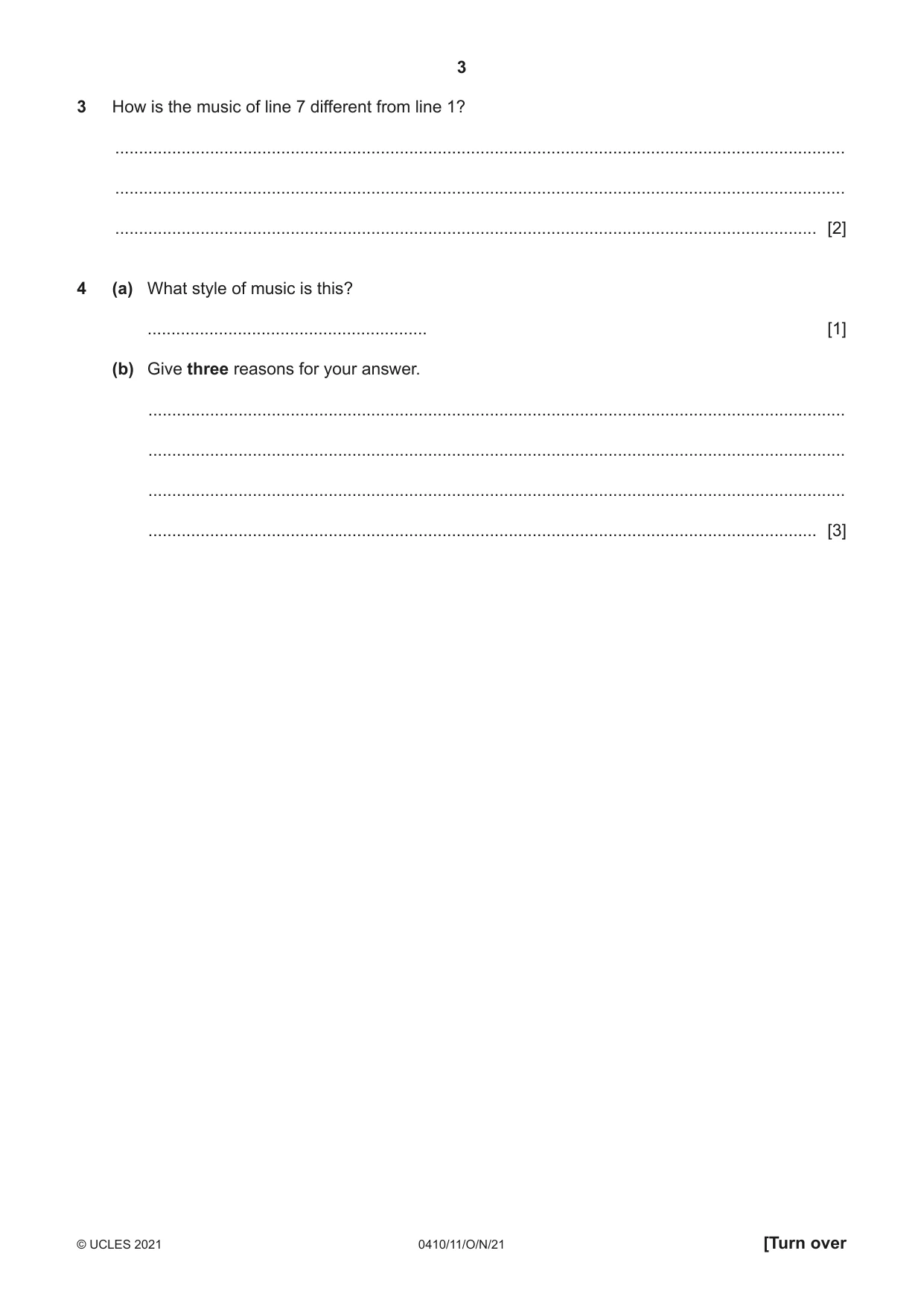 Cambridge IGCSE Music 0410 2021 Oct/Nov Paper 1 · Variant 1 question paper, page 3 of 16