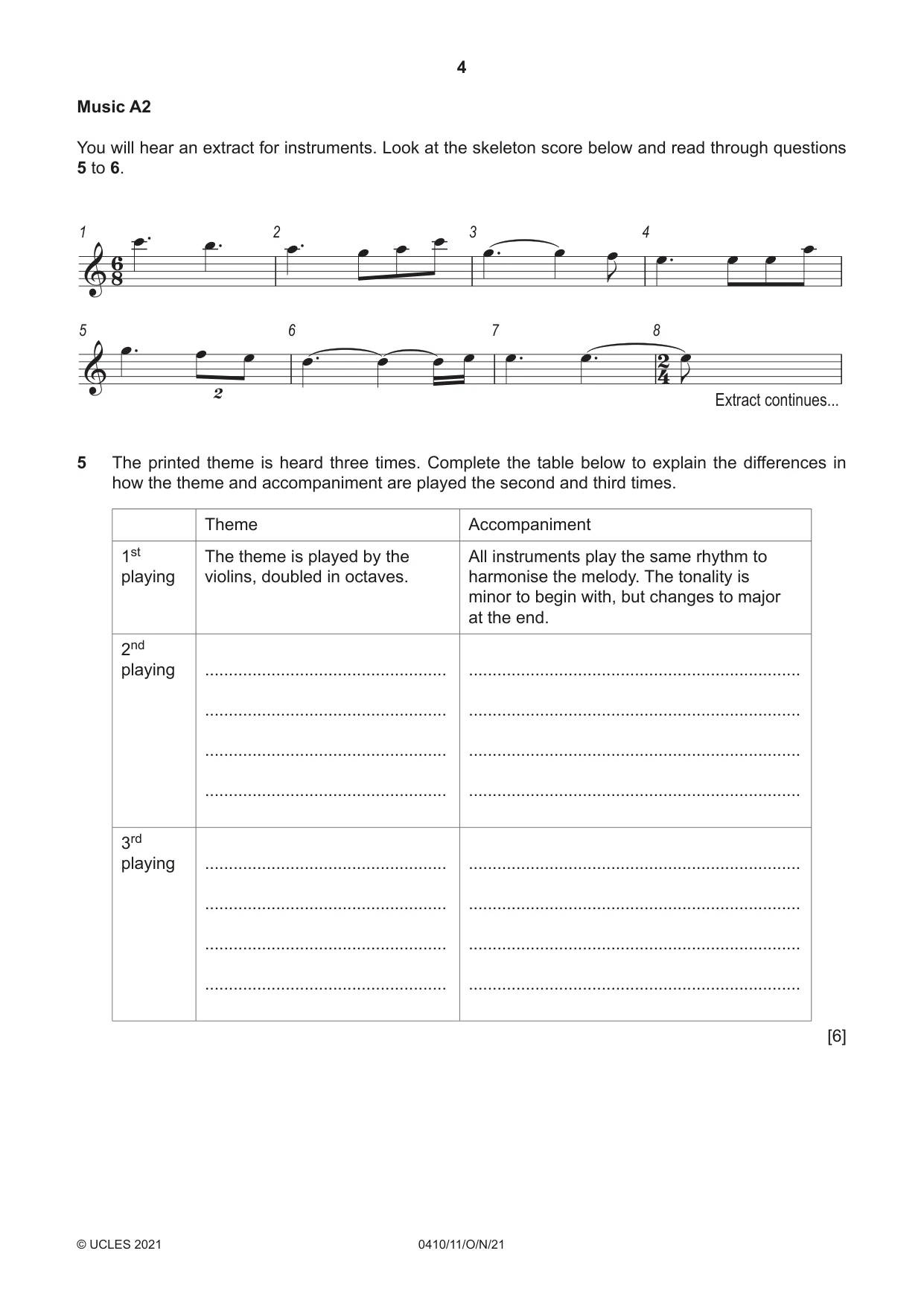Cambridge IGCSE Music 0410 2021 Oct/Nov Paper 1 · Variant 1 question paper, page 4 of 16