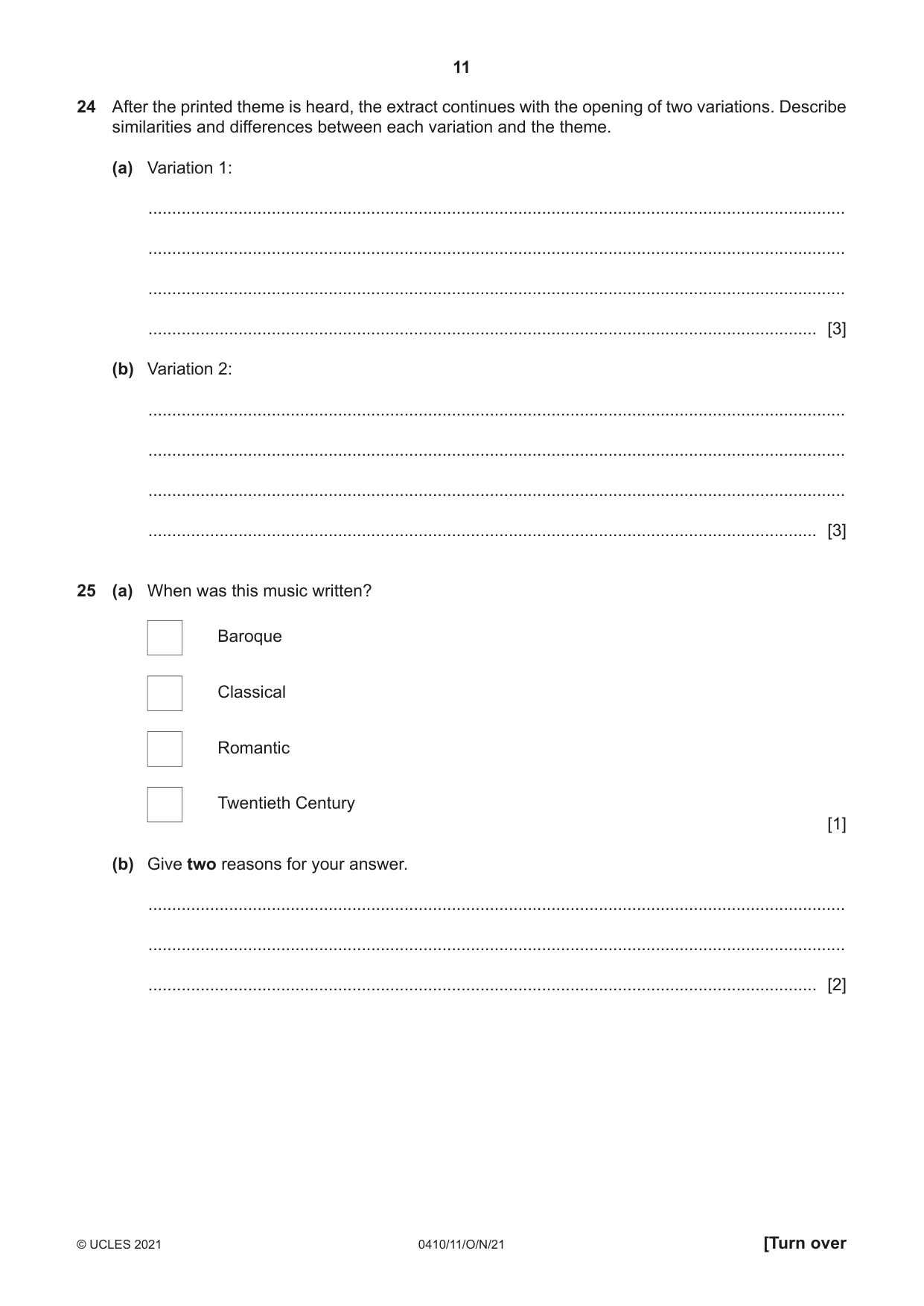 Cambridge IGCSE Music 0410 2021 Oct/Nov Paper 1 · Variant 1 question paper, page 11 of 16
