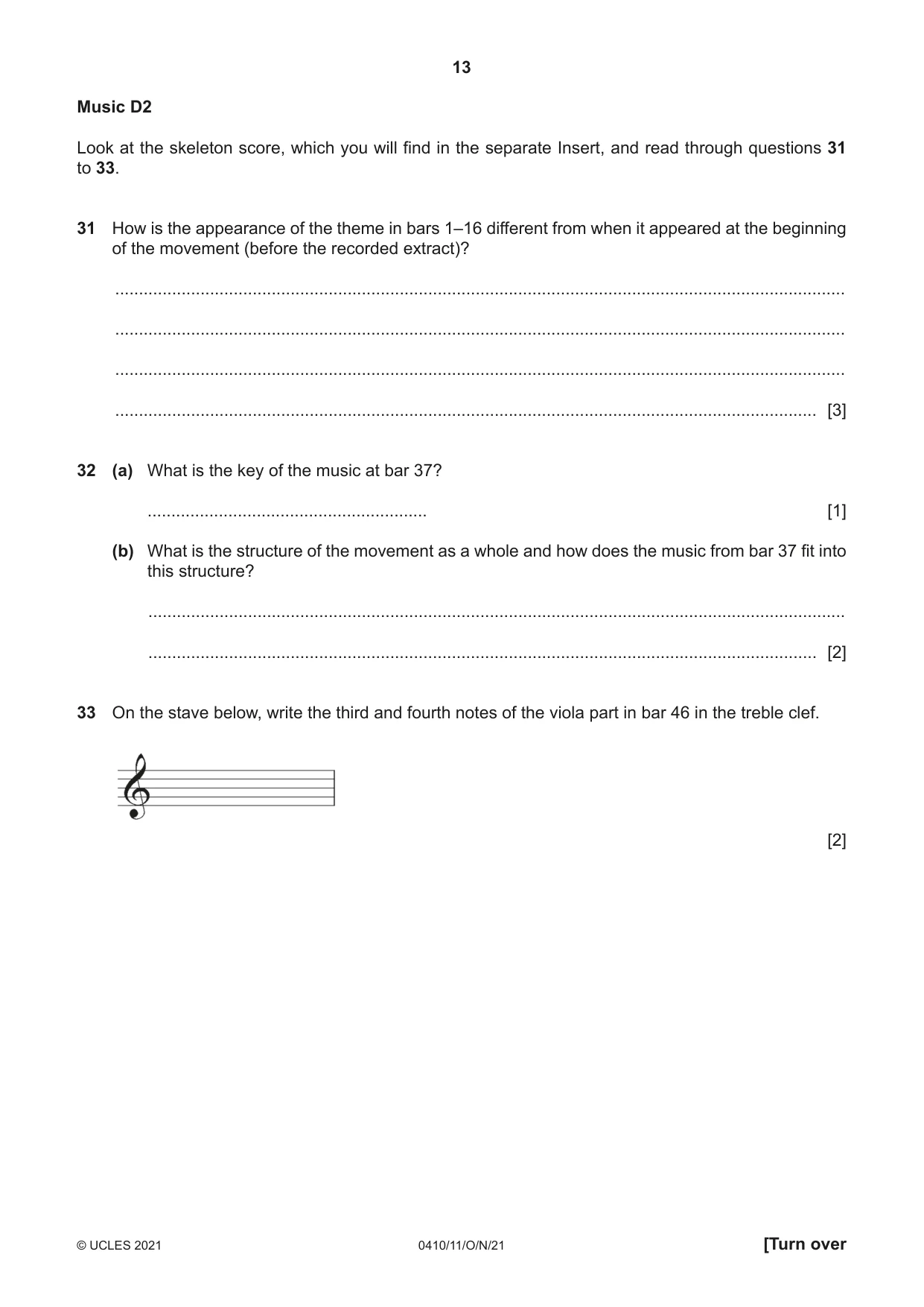 Cambridge IGCSE Music 0410 2021 Oct/Nov Paper 1 · Variant 1 question paper, page 13 of 16