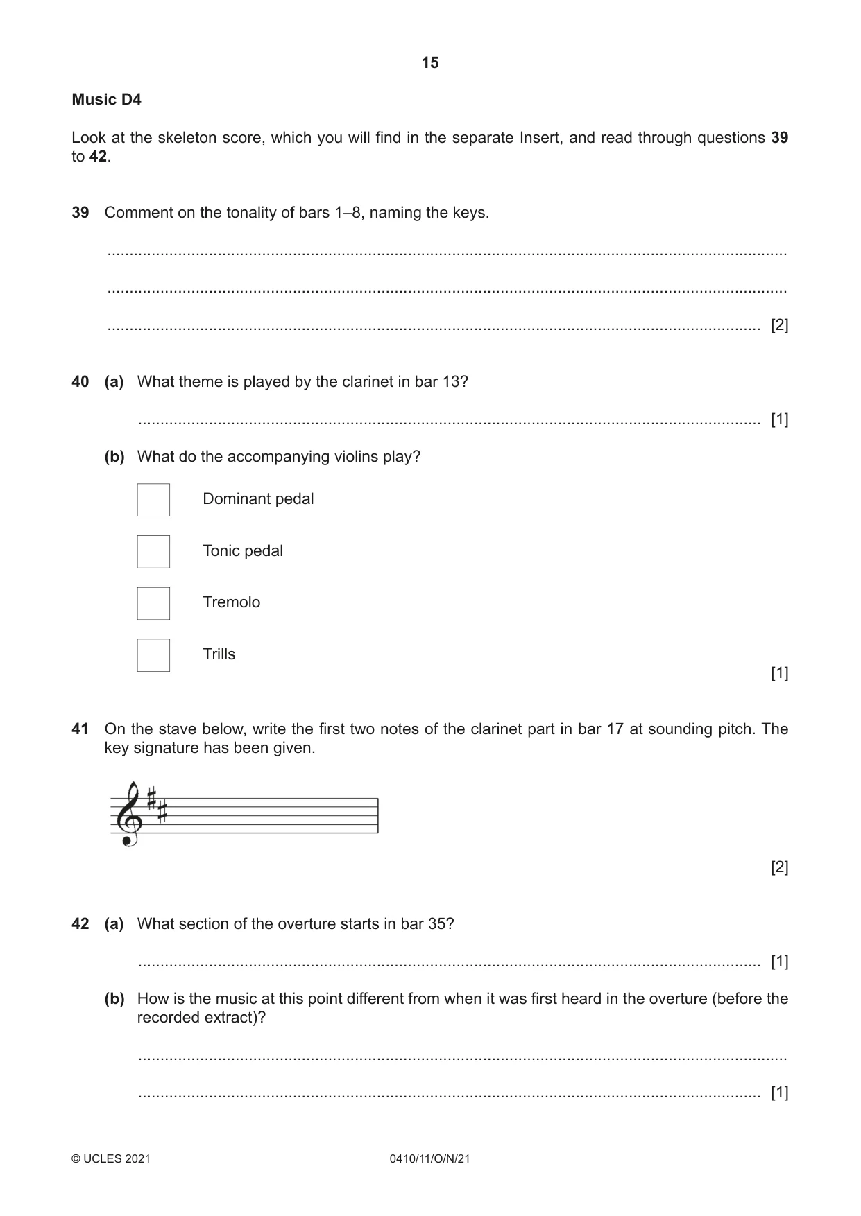 Cambridge IGCSE Music 0410 2021 Oct/Nov Paper 1 · Variant 1 question paper, page 15 of 16