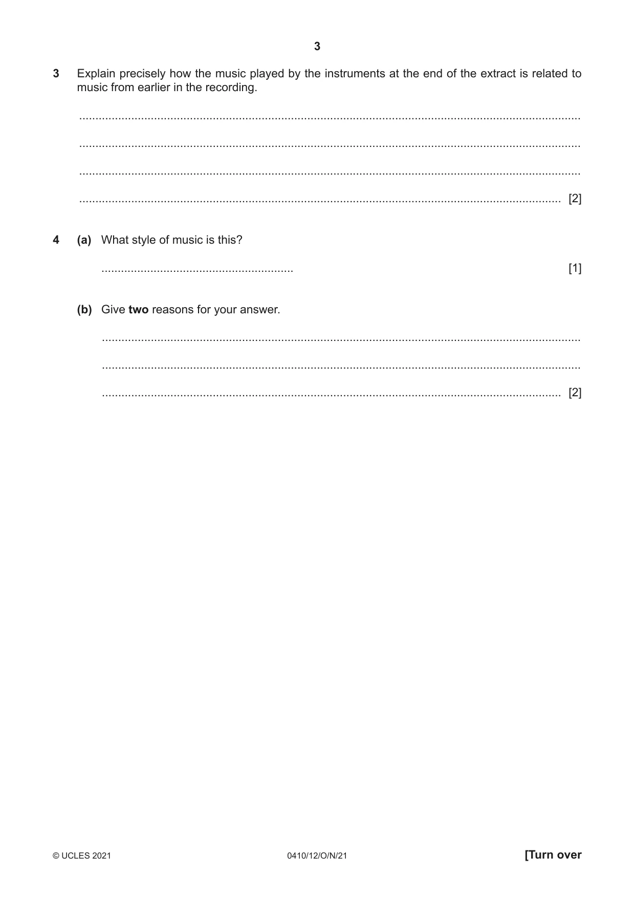 Cambridge IGCSE Music 0410 2021 Oct/Nov Paper 1 · Variant 2 question paper, page 3 of 16