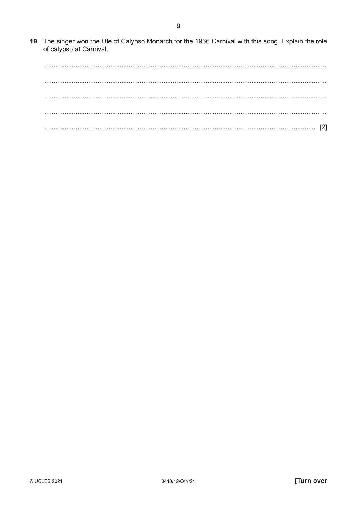 Cambridge IGCSE Music 0410 2021 Oct/Nov Paper 1 · Variant 2 question paper, page 9 of 16