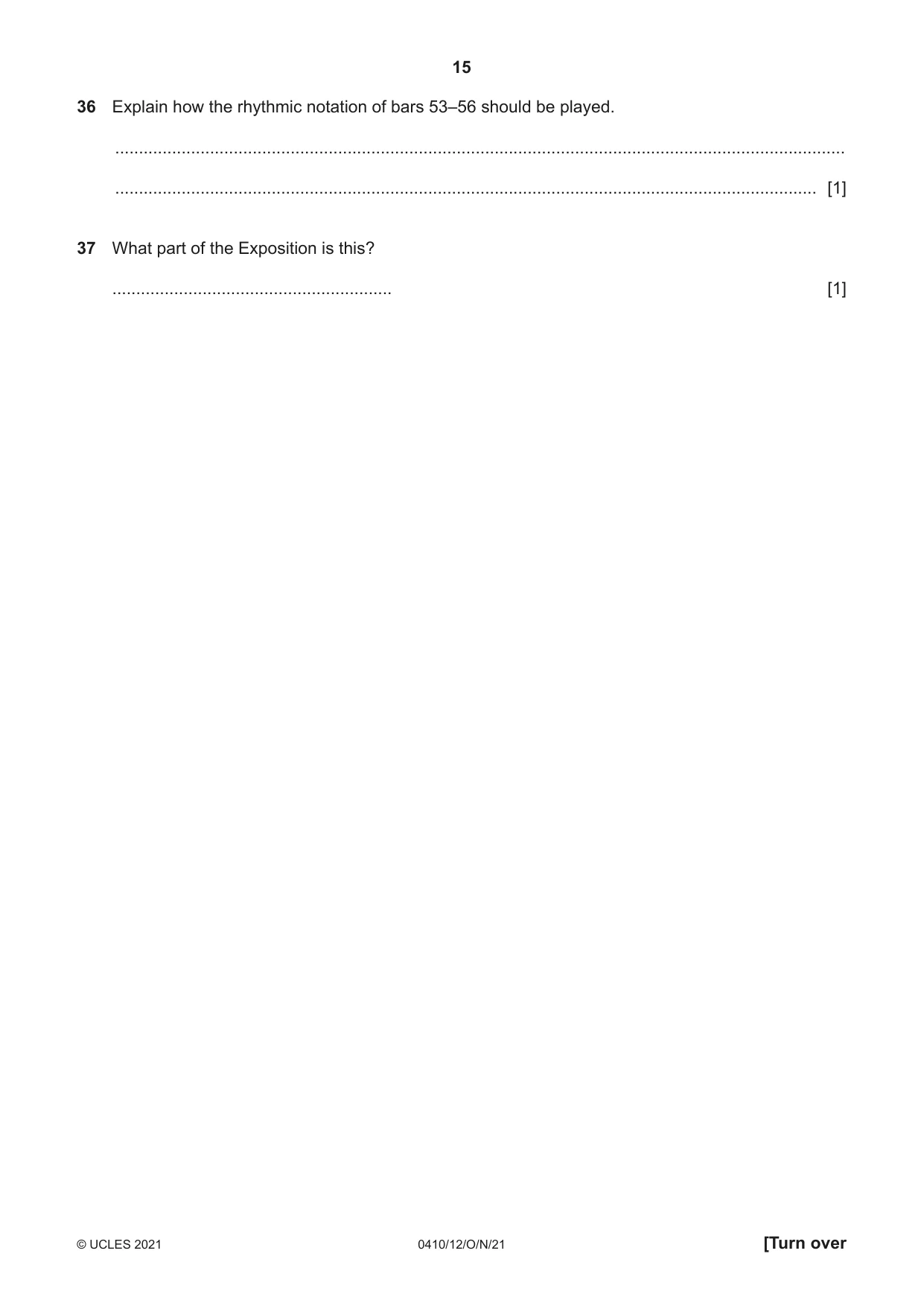 Cambridge IGCSE Music 0410 2021 Oct/Nov Paper 1 · Variant 2 question paper, page 15 of 16
