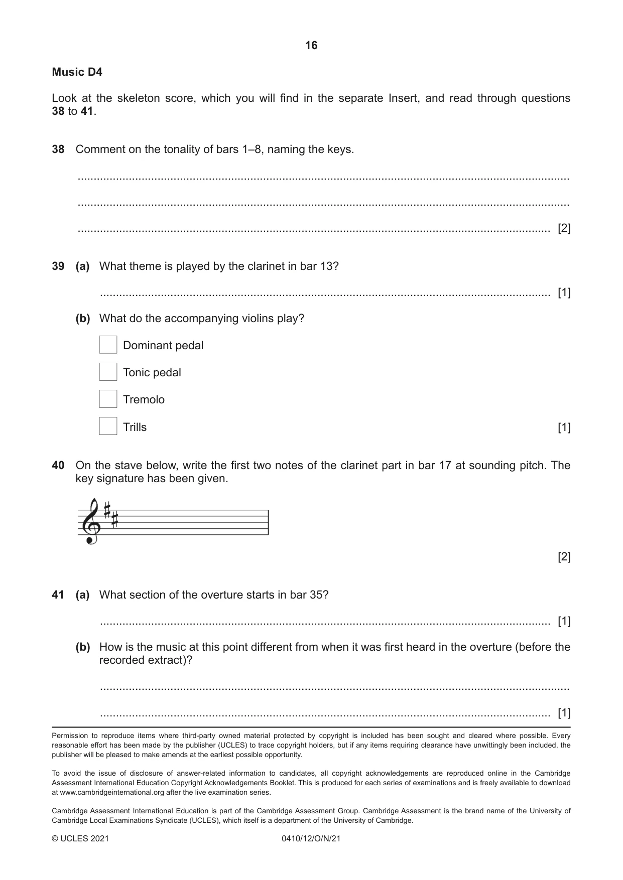 Cambridge IGCSE Music 0410 2021 Oct/Nov Paper 1 · Variant 2 question paper, page 16 of 16