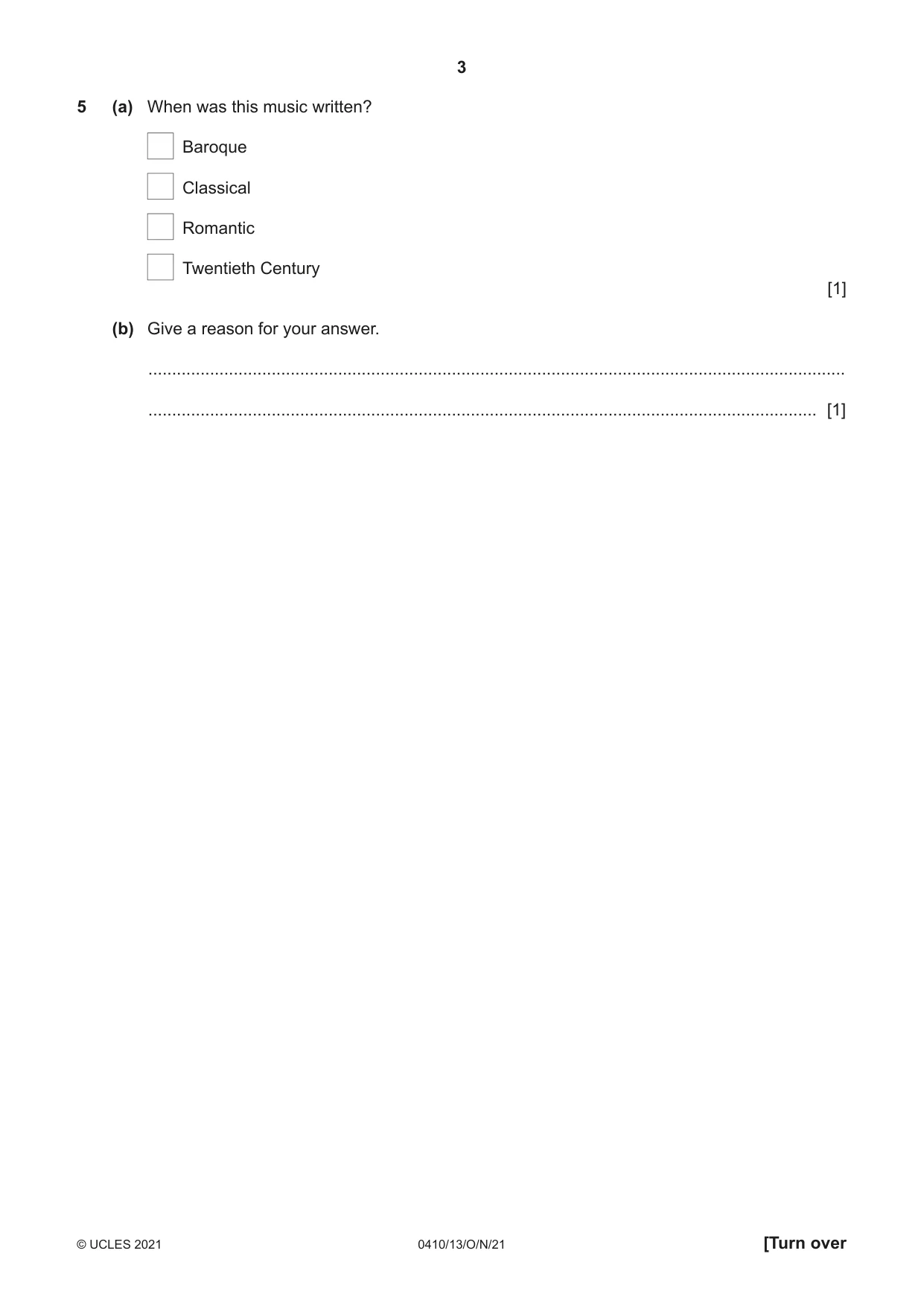 Cambridge IGCSE Music 0410 2021 Oct/Nov Paper 1 · Variant 3 question paper, page 3 of 16