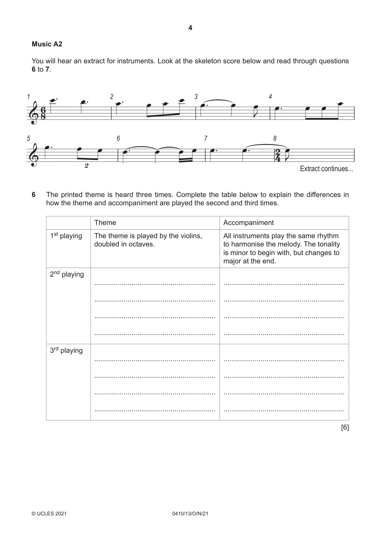 Cambridge IGCSE Music 0410 2021 Oct/Nov Paper 1 · Variant 3 question paper, page 4 of 16