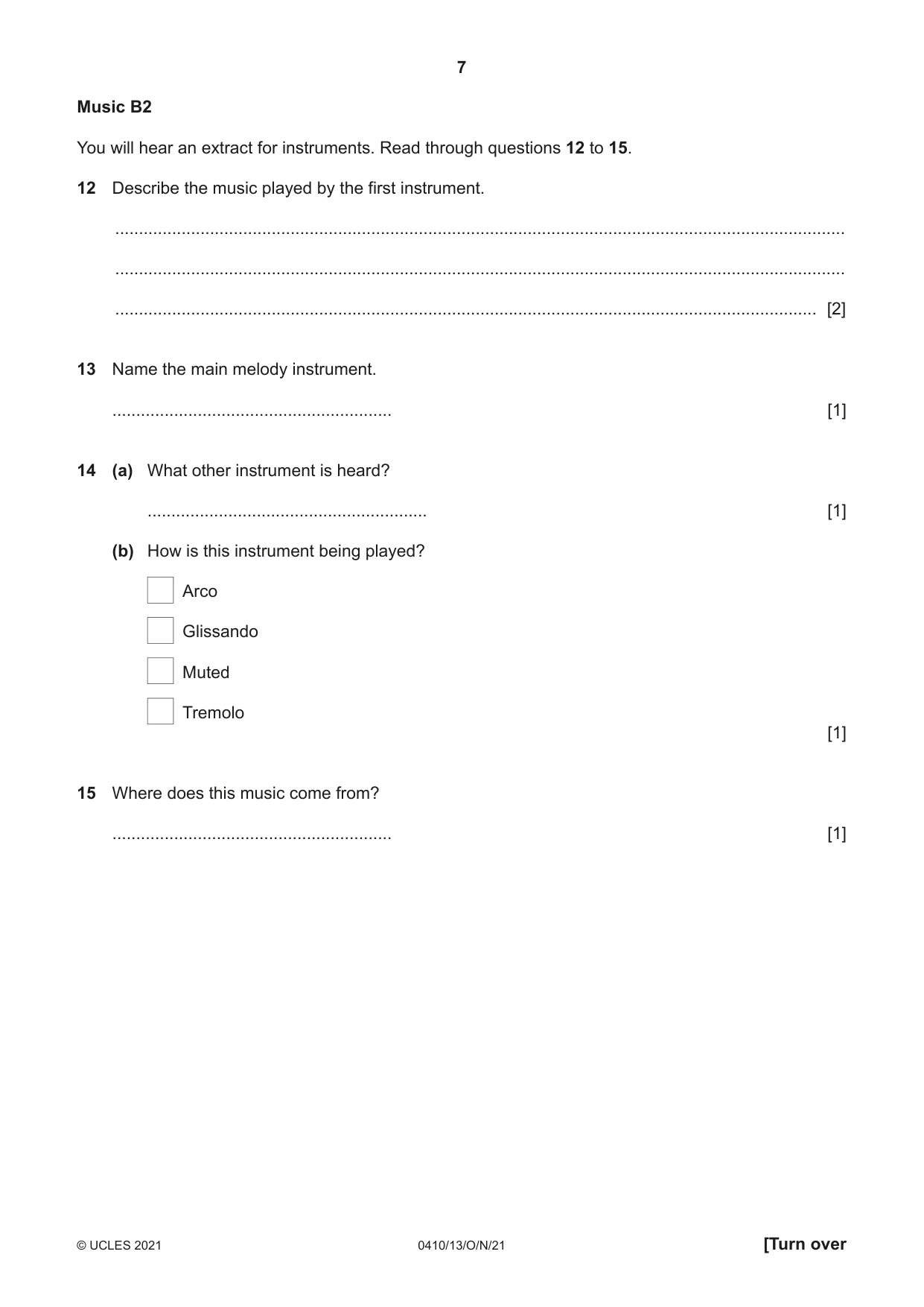 Cambridge IGCSE Music 0410 2021 Oct/Nov Paper 1 · Variant 3 question paper, page 7 of 16