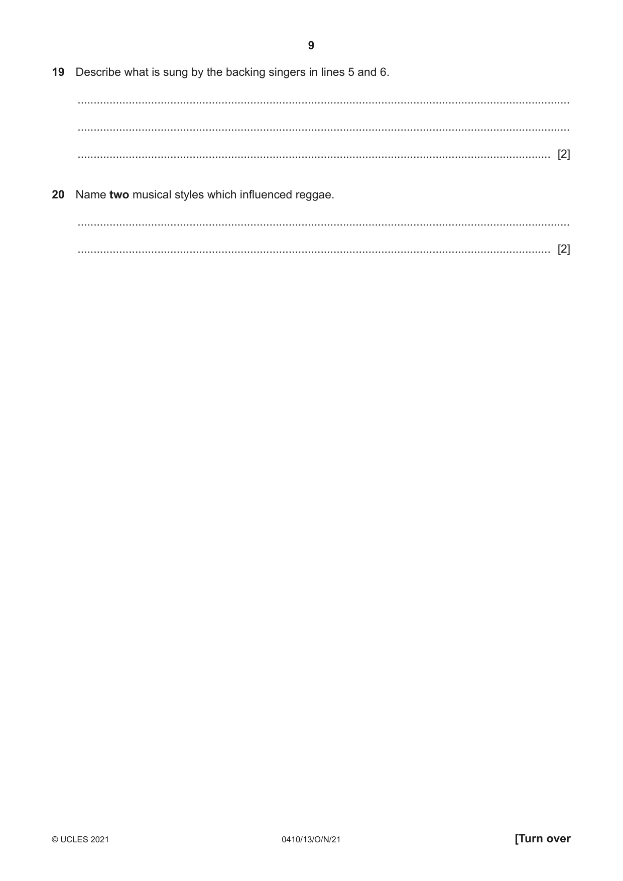 Cambridge IGCSE Music 0410 2021 Oct/Nov Paper 1 · Variant 3 question paper, page 9 of 16