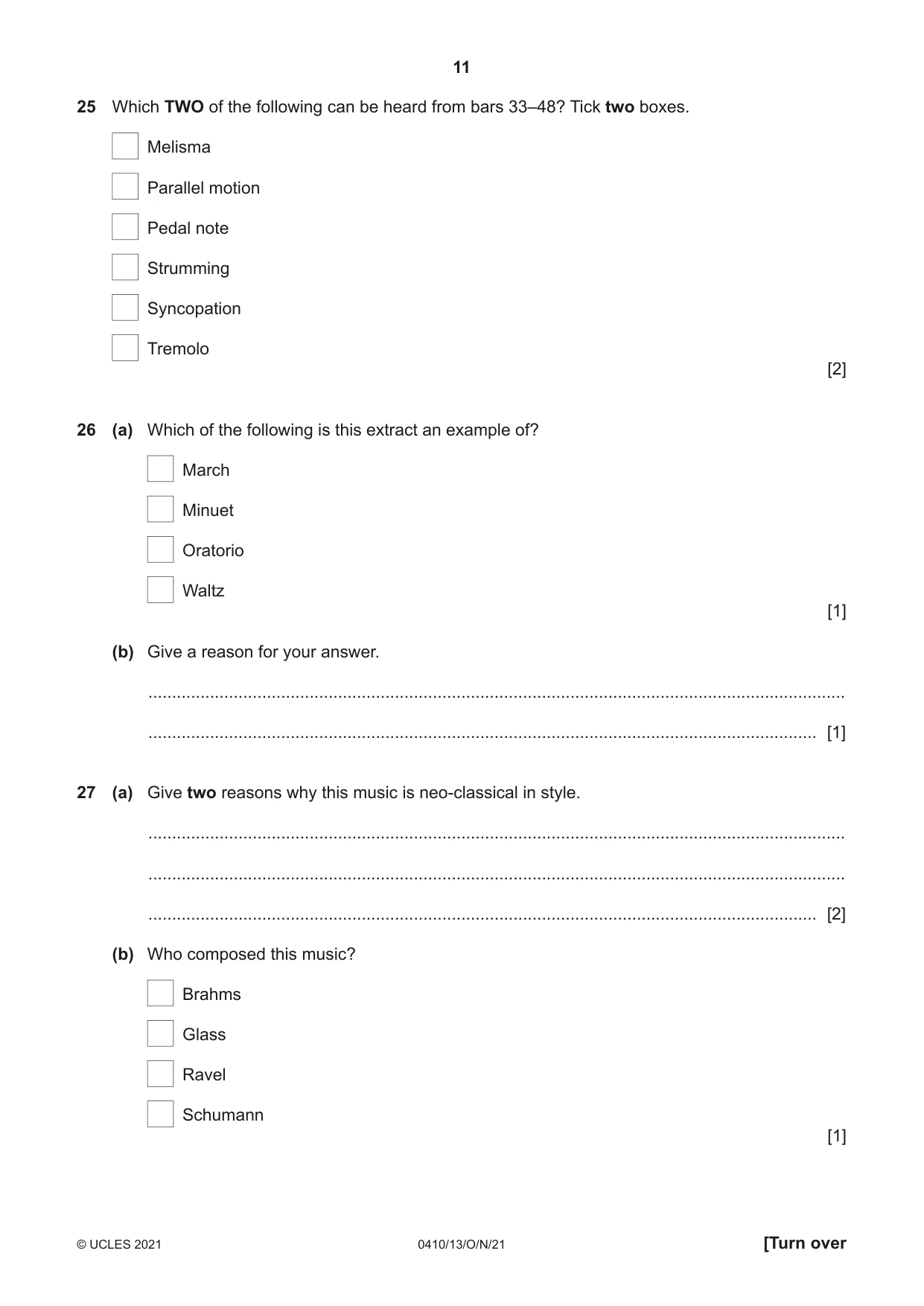 Cambridge IGCSE Music 0410 2021 Oct/Nov Paper 1 · Variant 3 question paper, page 11 of 16