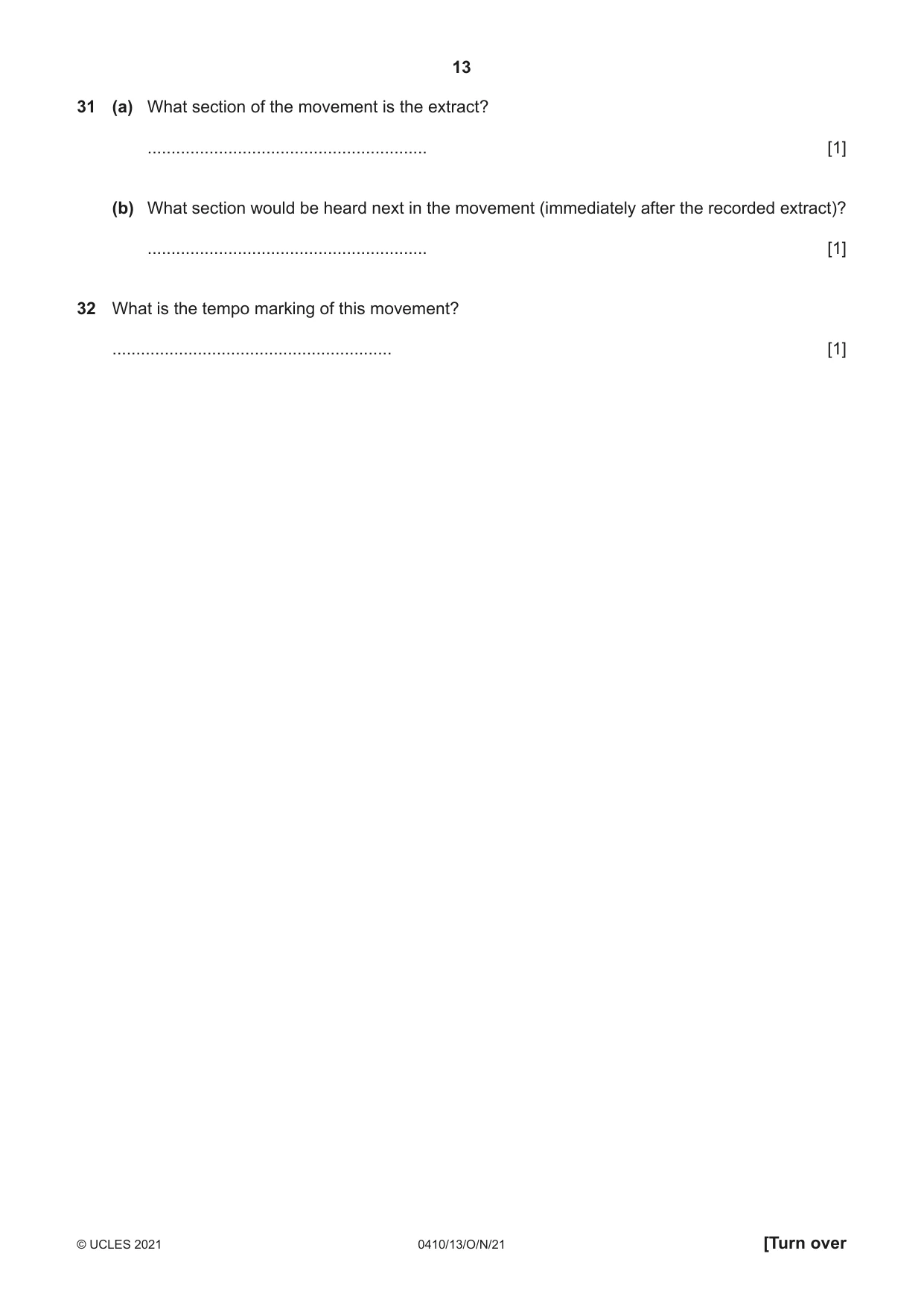 Cambridge IGCSE Music 0410 2021 Oct/Nov Paper 1 · Variant 3 question paper, page 13 of 16