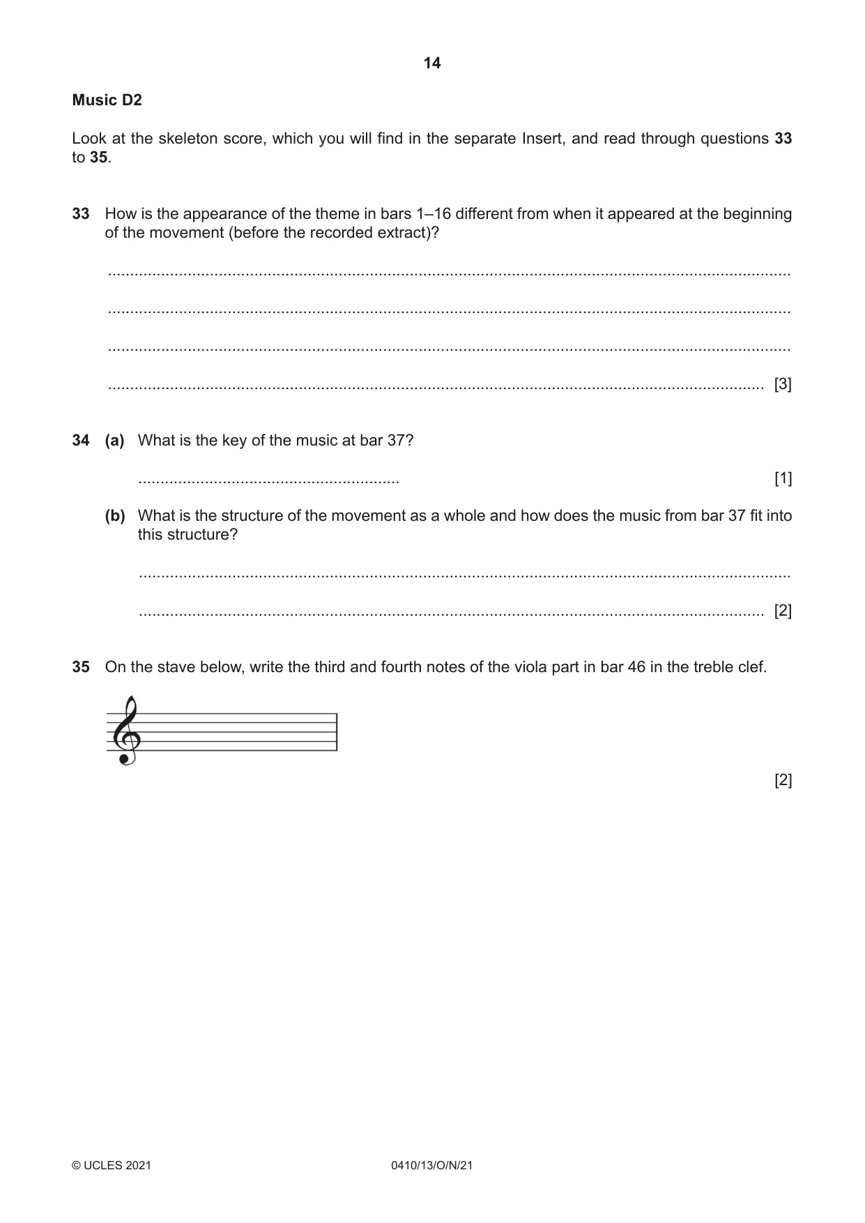 Cambridge IGCSE Music 0410 2021 Oct/Nov Paper 1 · Variant 3 question paper, page 14 of 16