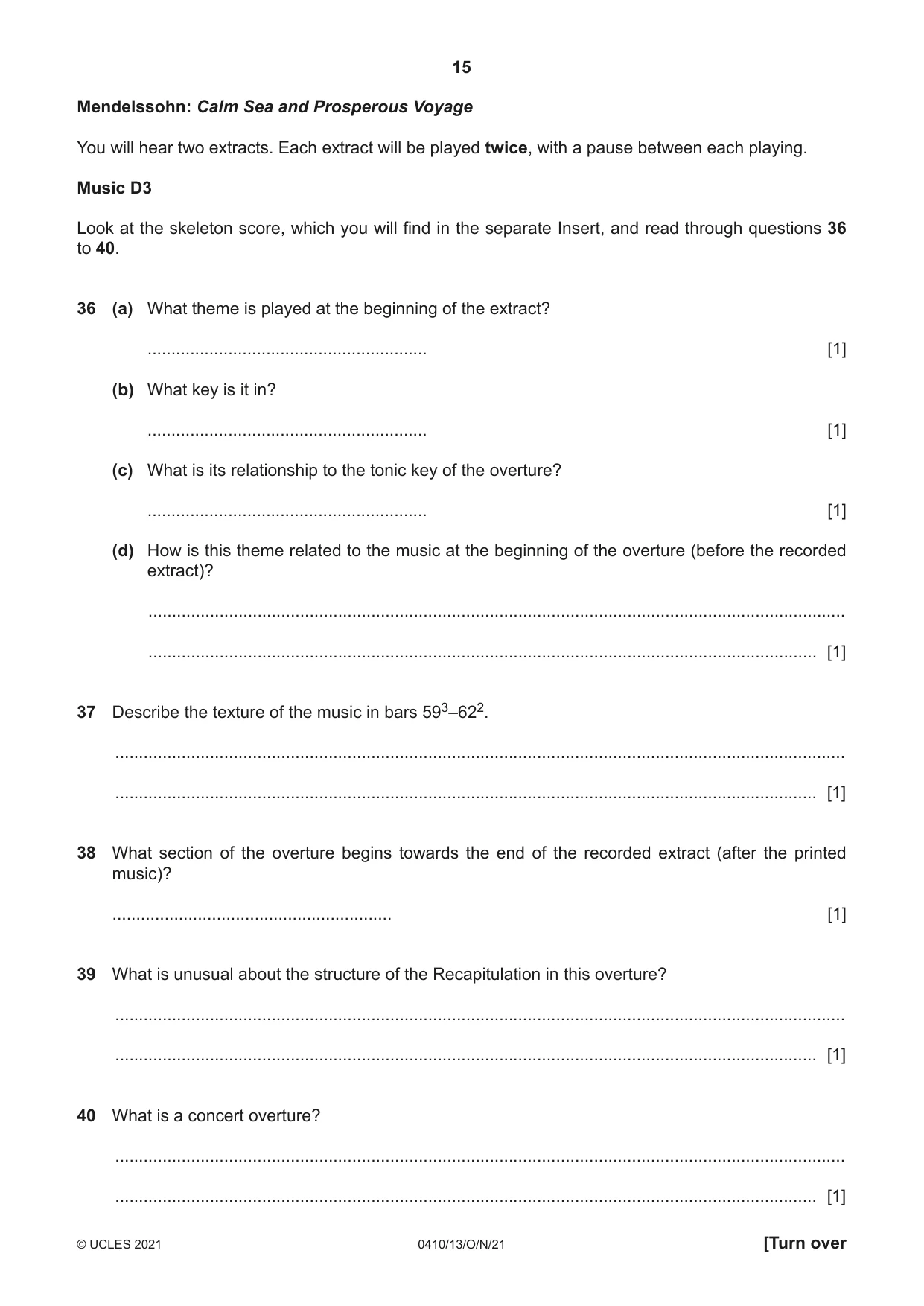 Cambridge IGCSE Music 0410 2021 Oct/Nov Paper 1 · Variant 3 question paper, page 15 of 16