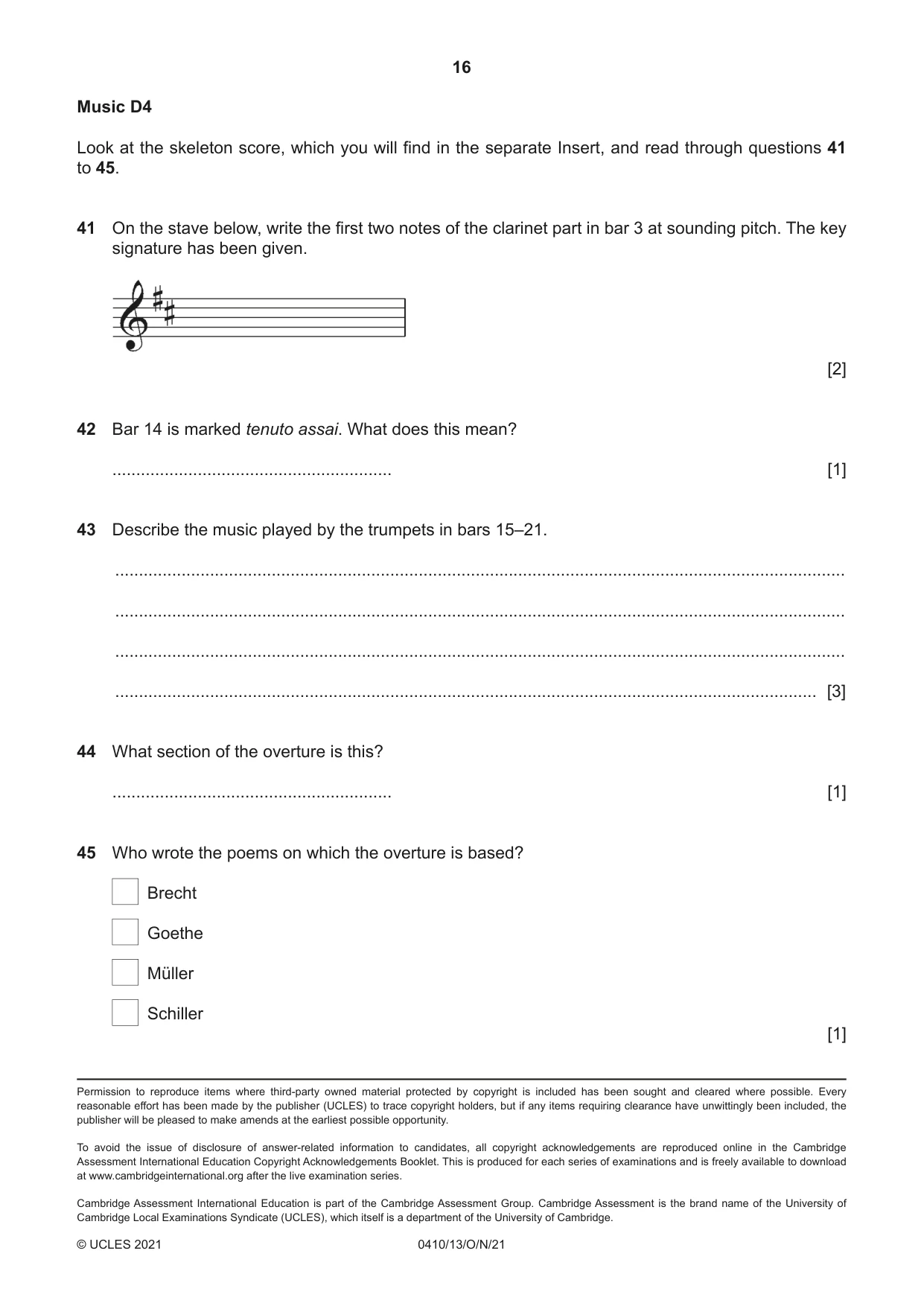 Cambridge IGCSE Music 0410 2021 Oct/Nov Paper 1 · Variant 3 question paper, page 16 of 16