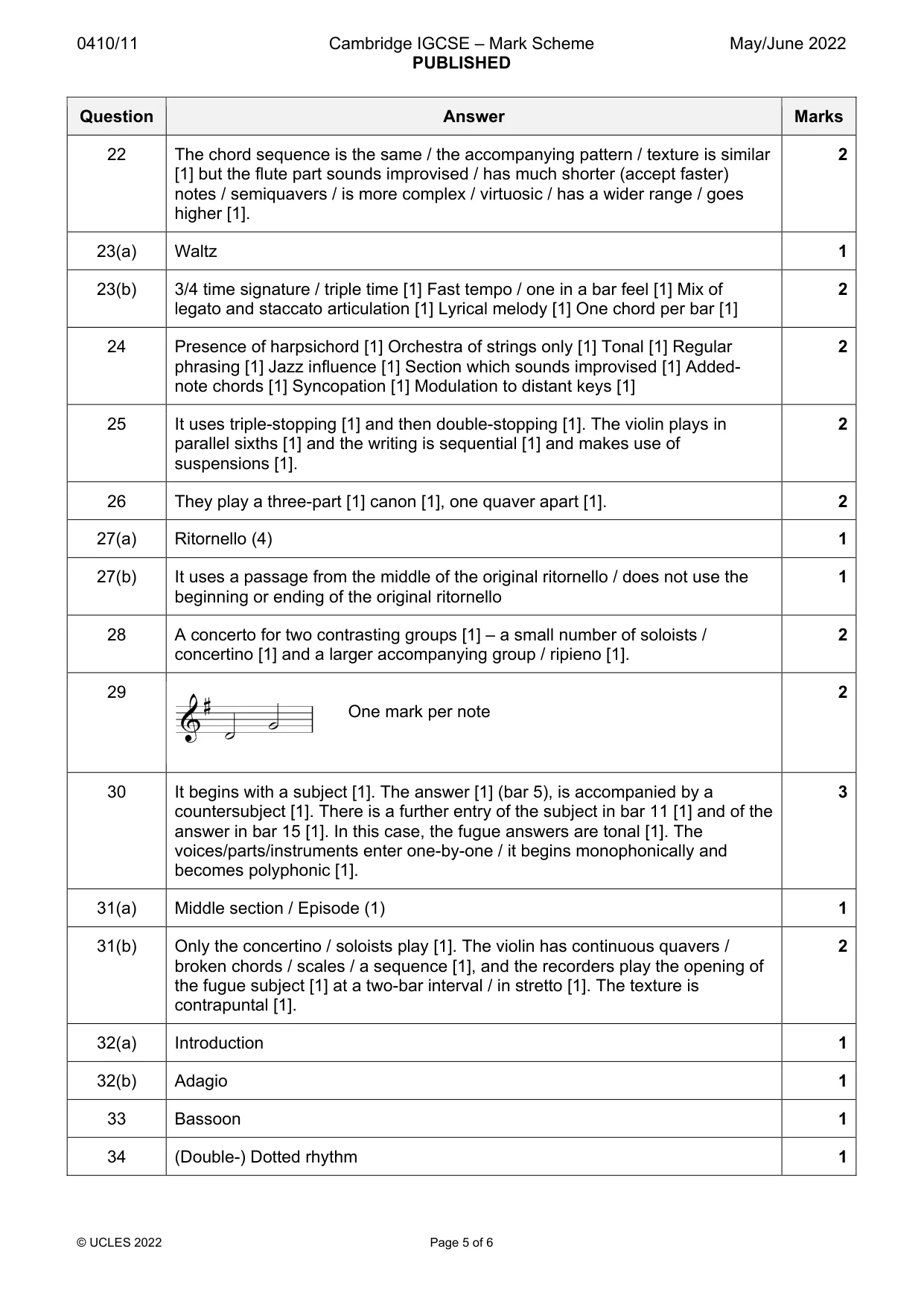 Mark scheme, page 5 of 6