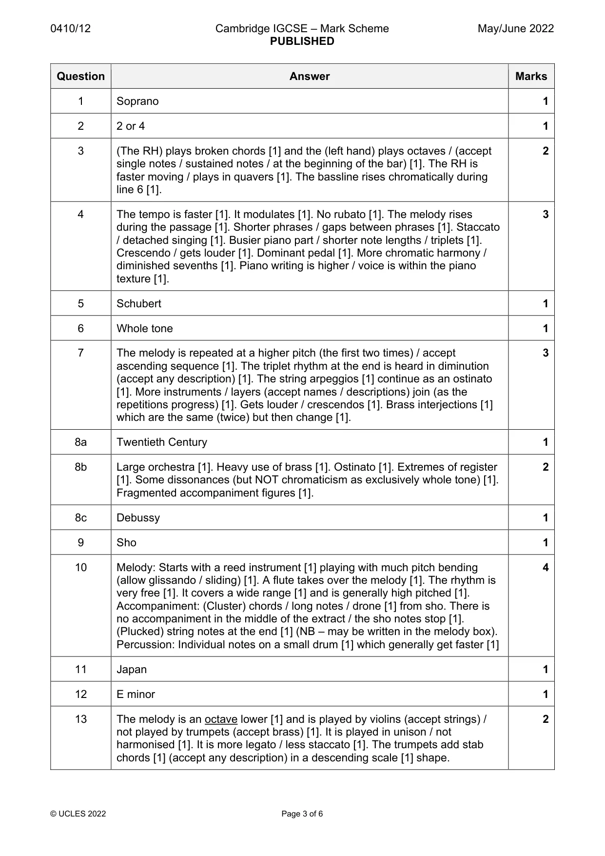 Mark scheme, page 3 of 6