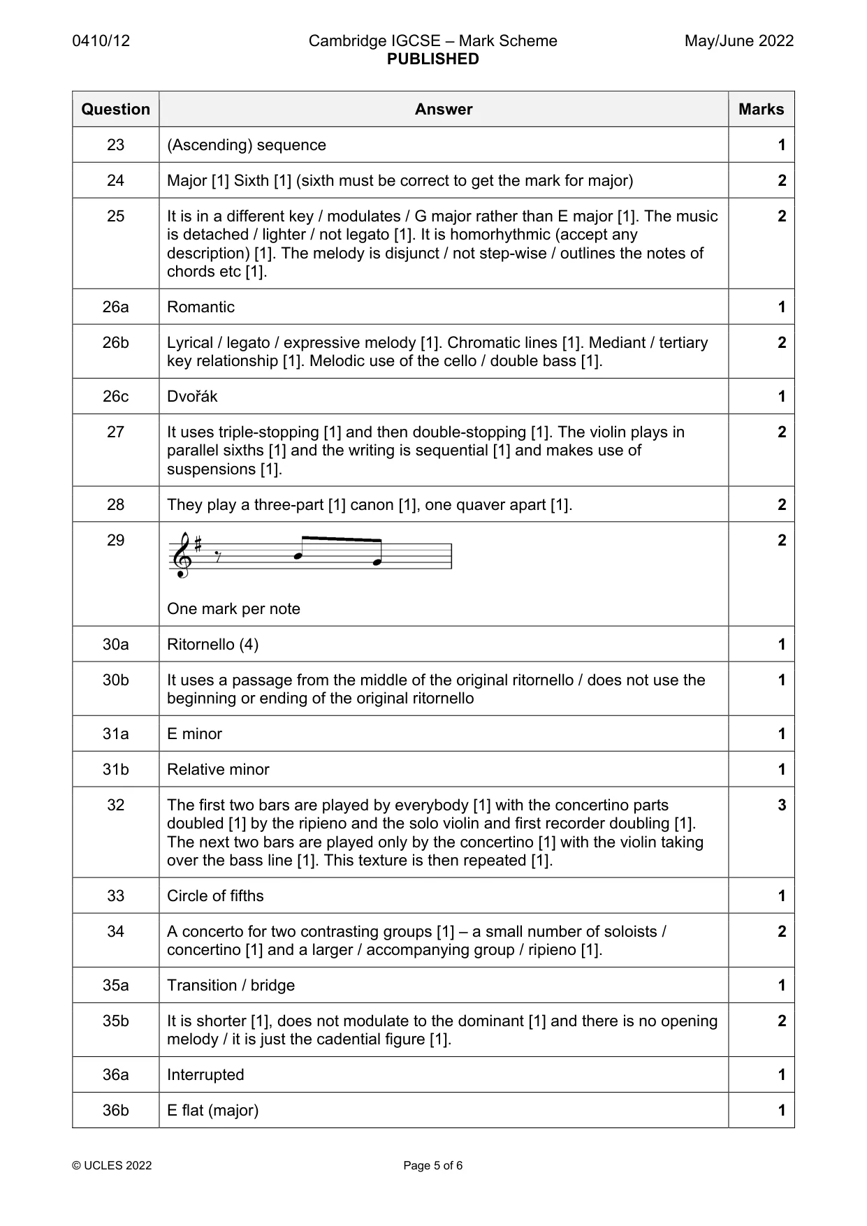 Mark scheme, page 5 of 6