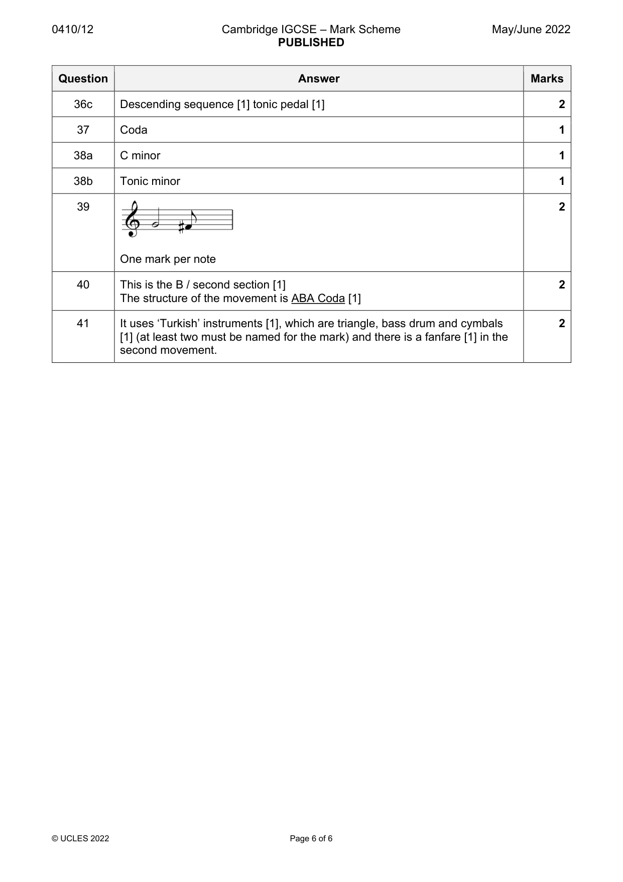 Mark scheme, page 6 of 6