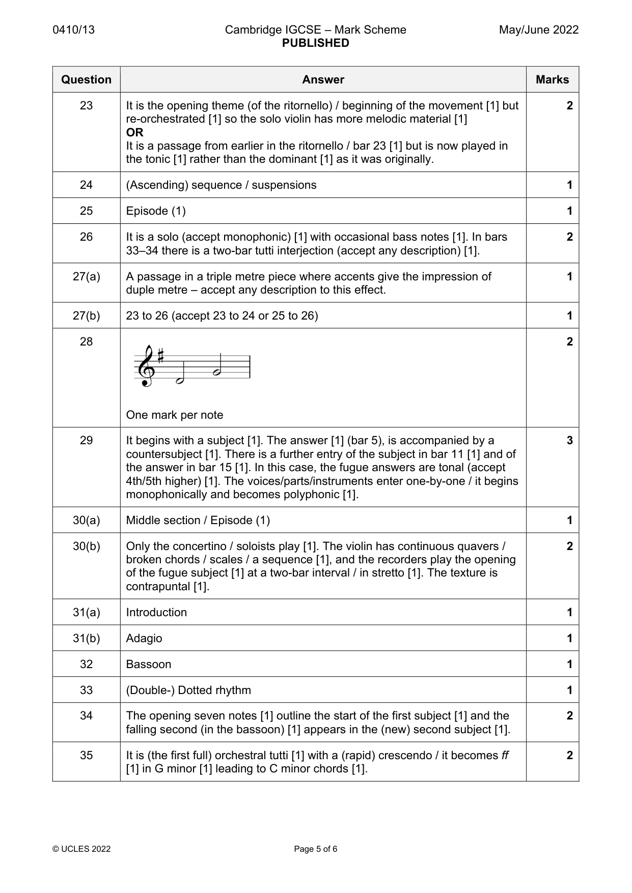 Mark scheme, page 5 of 6