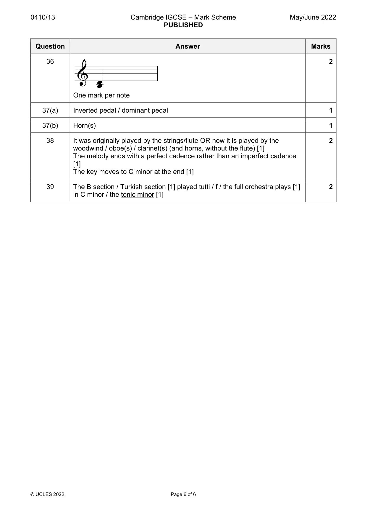 Mark scheme, page 6 of 6