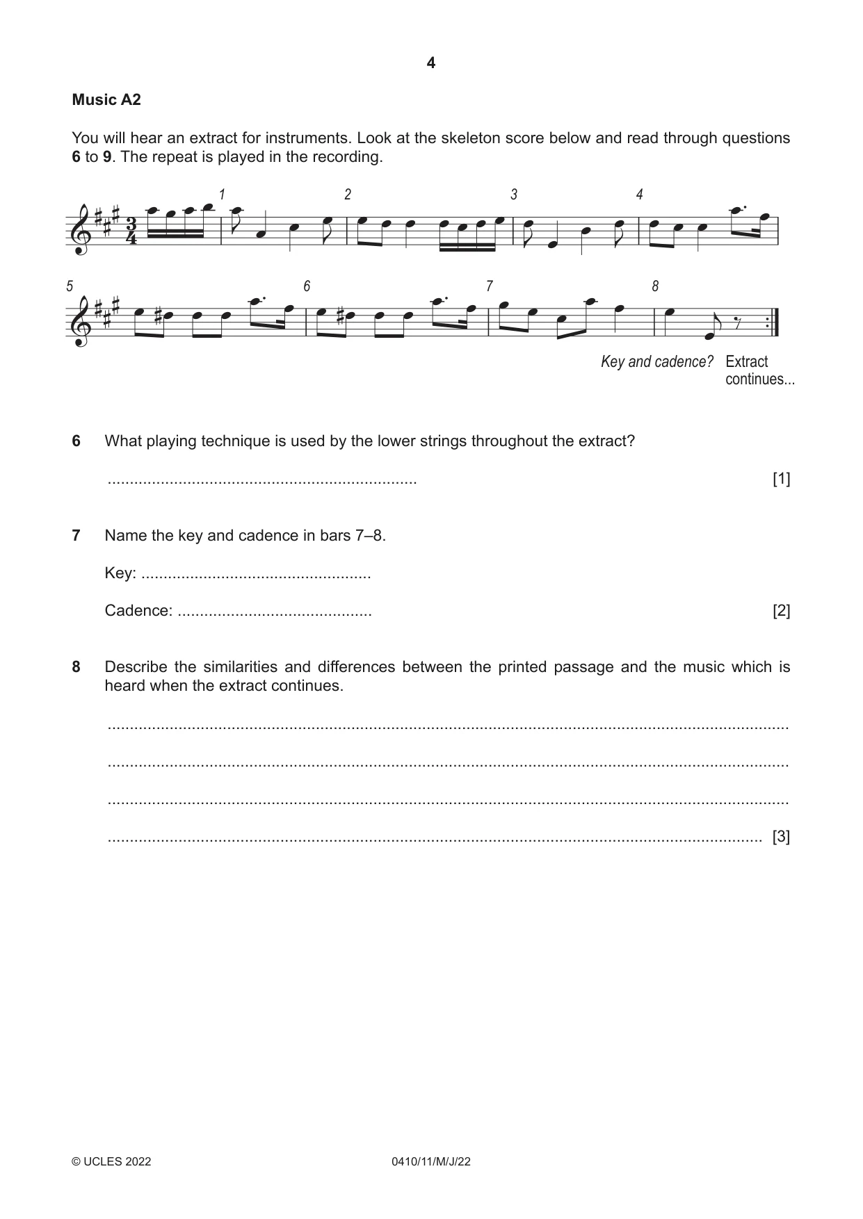 Cambridge IGCSE Music 0410 2022 May/June Paper 1 · Variant 1 question paper, page 4 of 16