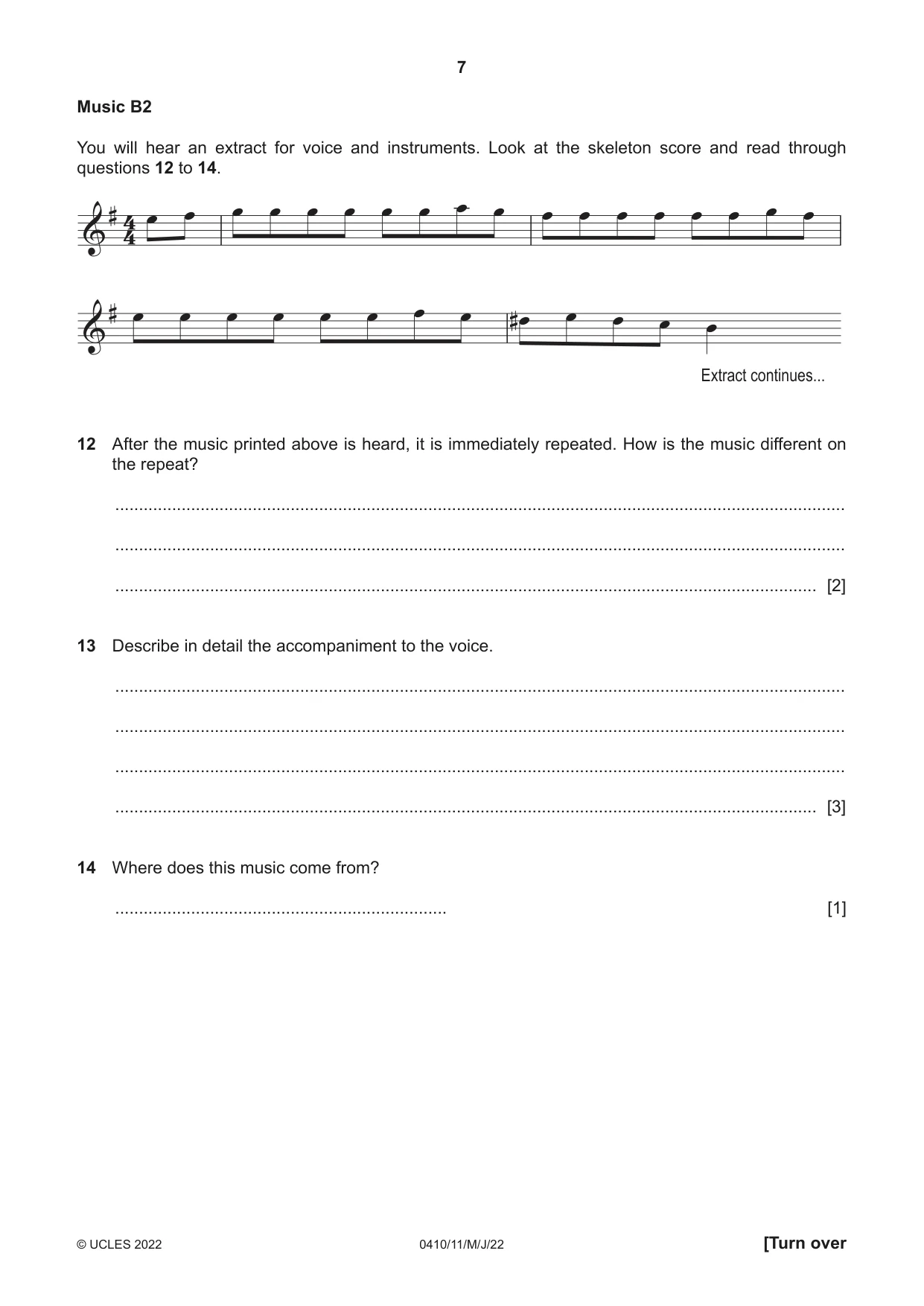 Cambridge IGCSE Music 0410 2022 May/June Paper 1 · Variant 1 question paper, page 7 of 16