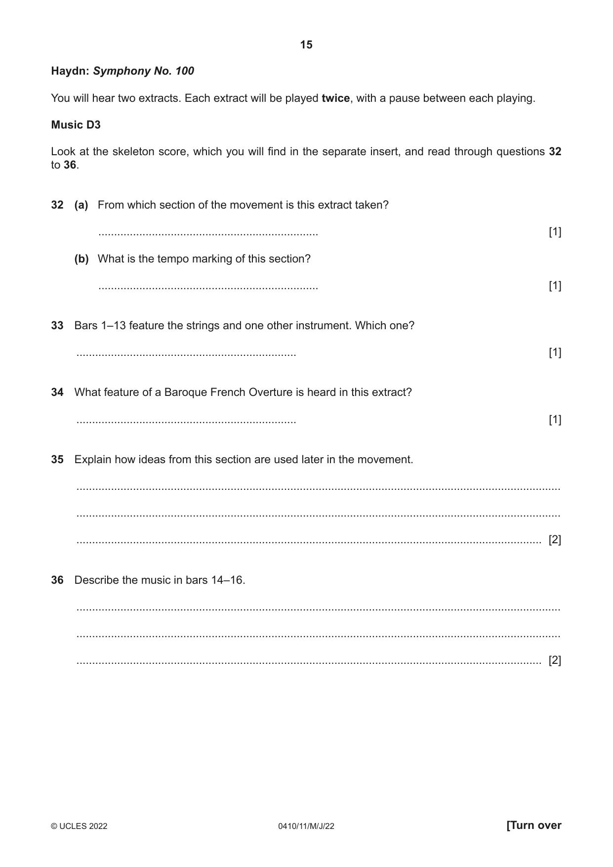 Cambridge IGCSE Music 0410 2022 May/June Paper 1 · Variant 1 question paper, page 15 of 16